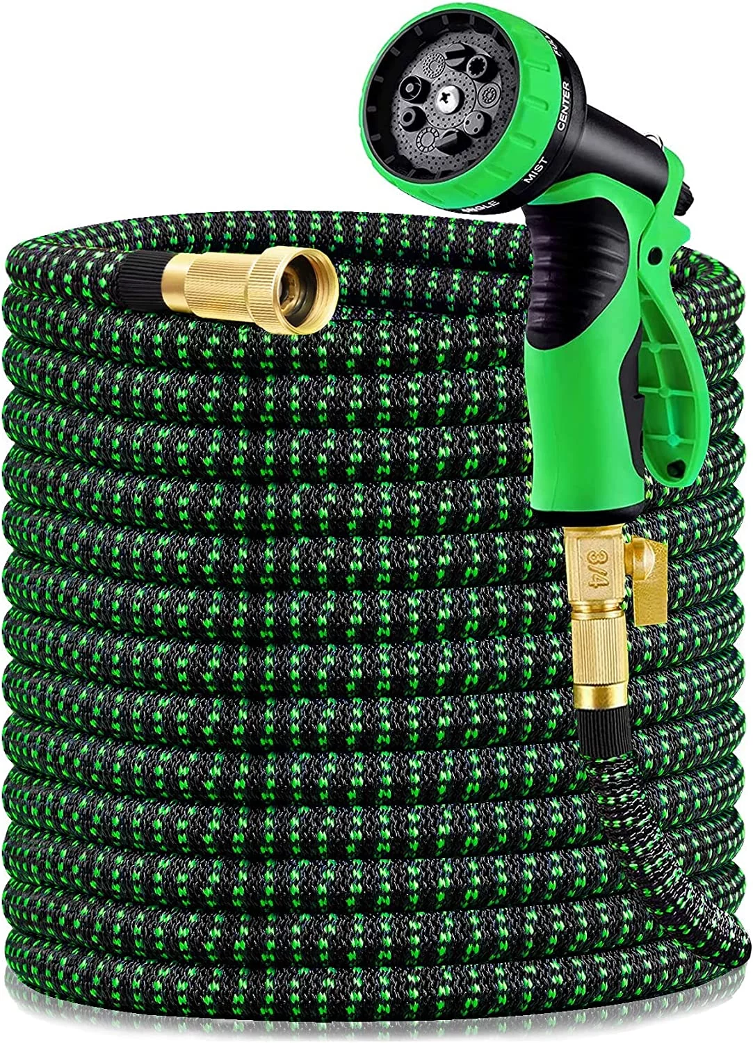 HBlife Garden Hose 100FT, Expandable Hose Flexible Lightweight Water Hose with 9 Function Nozzle Sprayer Expanding Durable Hose with 3/4 Inch Solid Brass Fittings, Black and Green