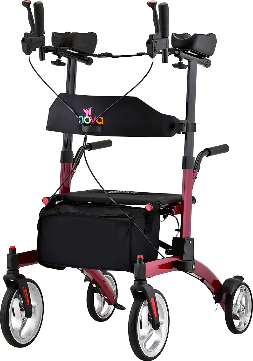 NOVA Medical Dragon Fold n’ Go Rise UP Rollator, Upright Rolling Walker Red