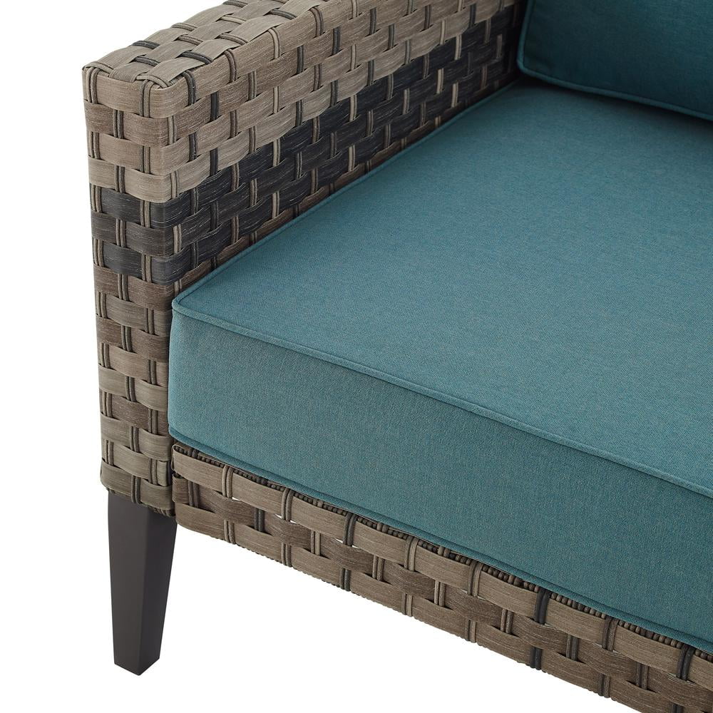 Crosley Furniture Prescott 2-PC Wicker Patio Arm Chair Set in Mineral Blue/Brown