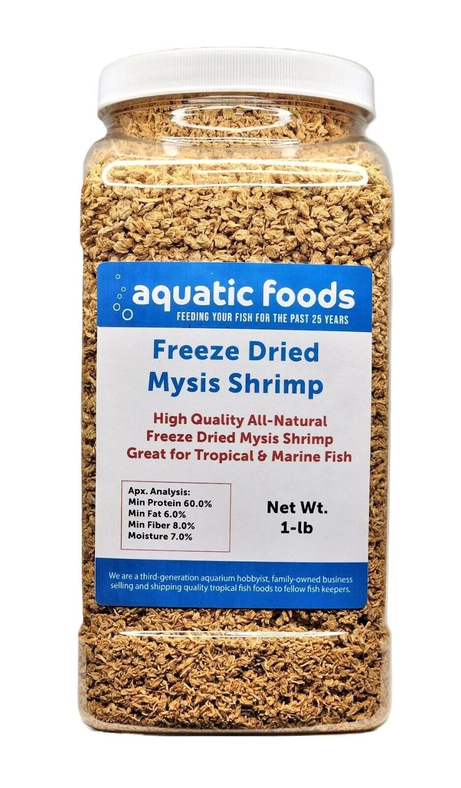 Mysis Shrimp--Freeze Dried Floating Small Mysis Shrimp for All Tropical Fish, Marine Fish, Baby Koi & Pond Fish, Baby Turtles…1-lb Lg Jar