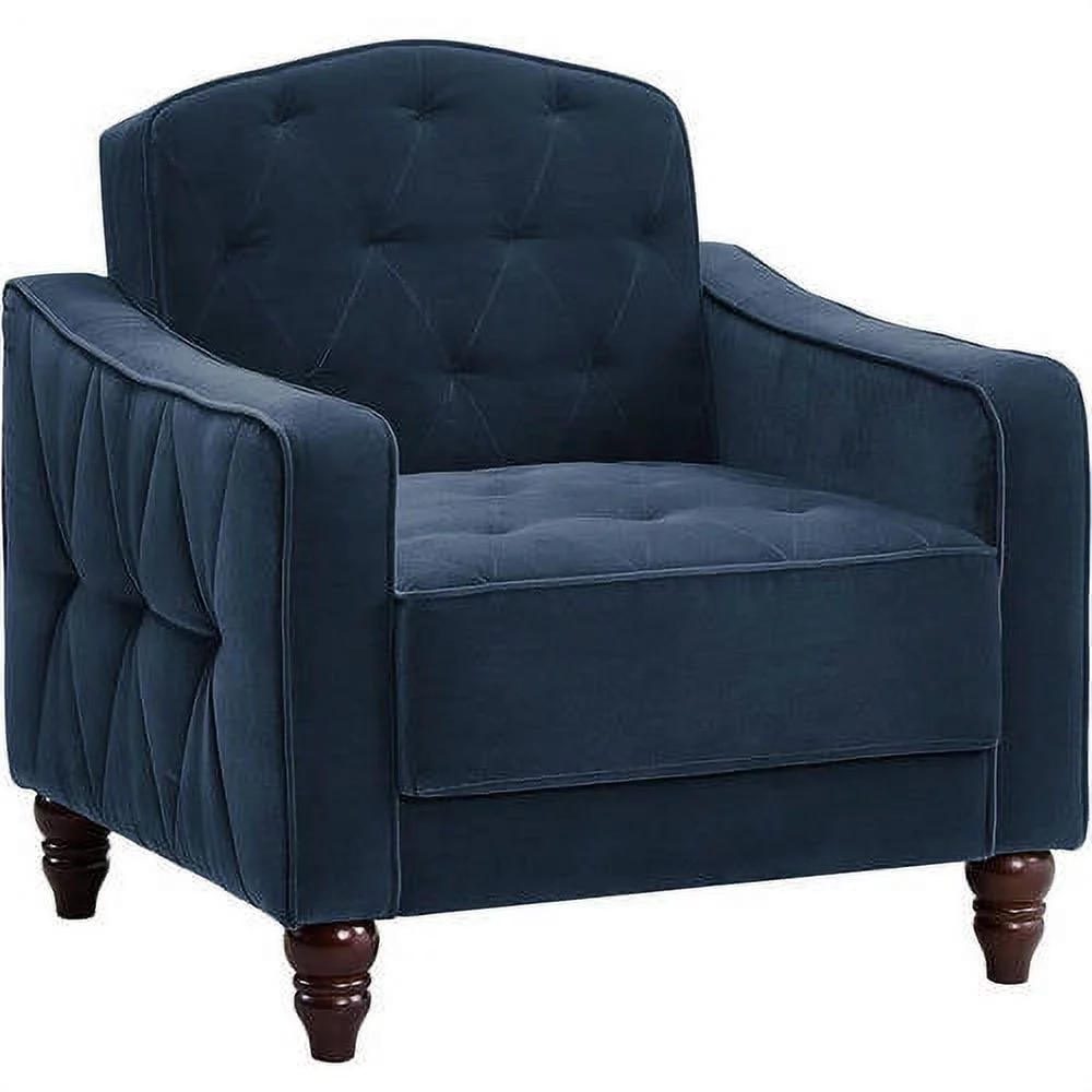 Novogratz Vintage Tufted Armchair, Living Room Furniture, Navy Velvet