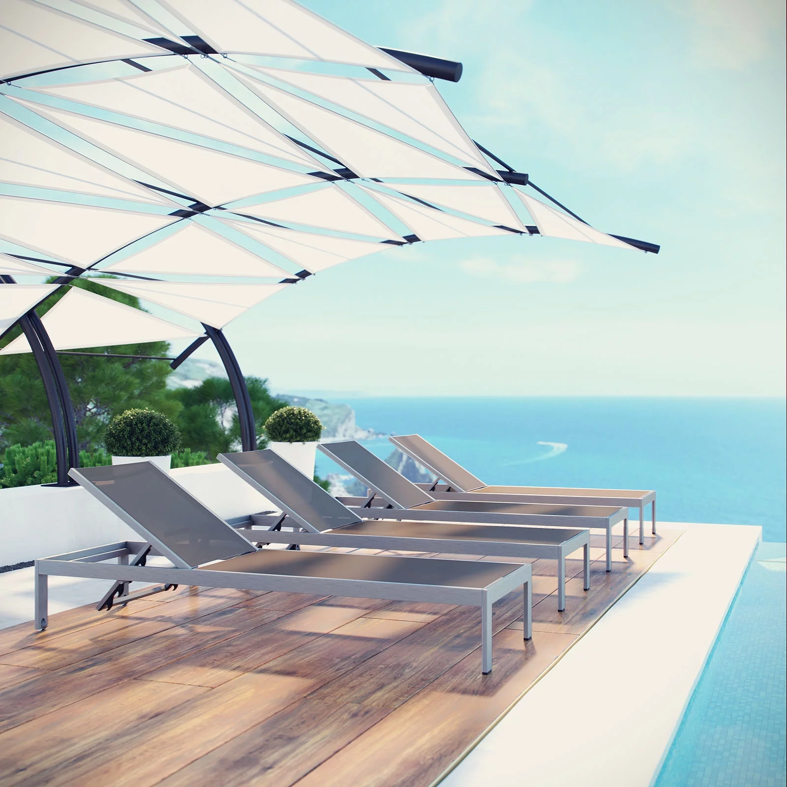 Modern Contemporary Urban Design Outdoor Patio Balcony Chaise Lounge Chair, Grey Gray, Aluminum