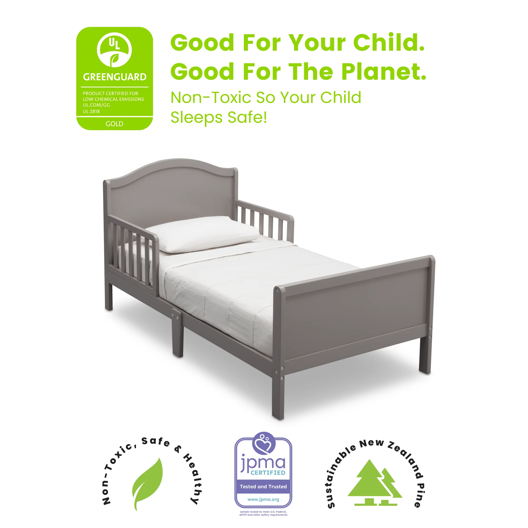 Delta Children Bennett Wood Toddler Bed - Greenguard Gold Certified, Grey