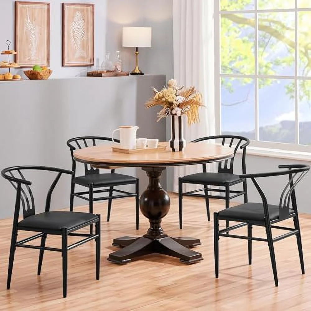 MQLIFEBOOM Weave Dining Chairs Dining Room Chairs  Mid-Century Modern Dining Chairs PU Leather Arm Chairs Upholstered Dining Chairs with Open Backrest Metal Frame Accent Chair  Retro Brow