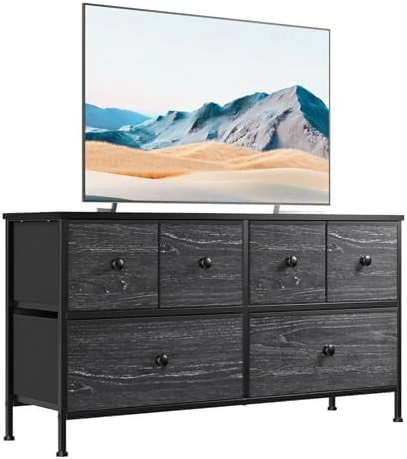 HBLUKDL Dresser TV Stand with 6 Drawers  Dresser for Bedroom Entertainment Center with  TV Console Table for 45" TV Fabric Long Dressers & Chests of Drawers Living Room Entryway D