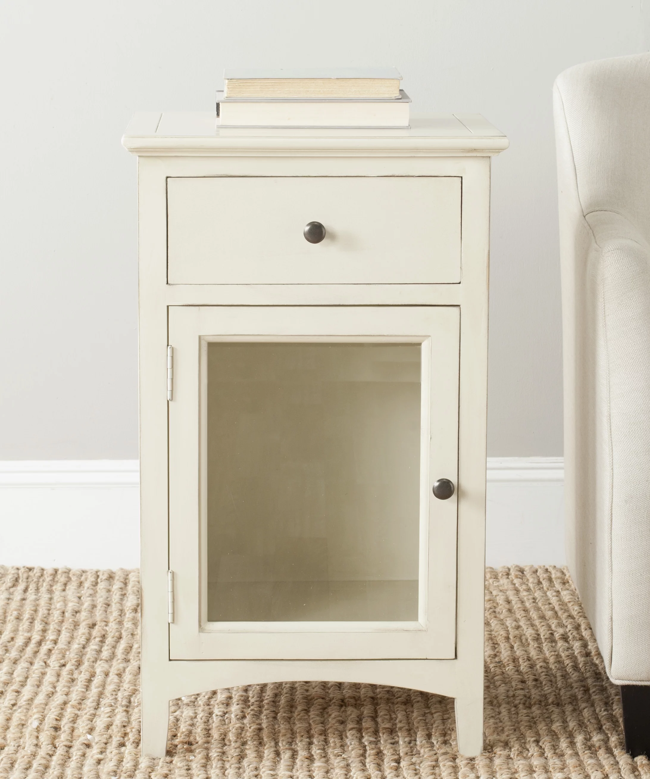 SAFAVIEH Ziva One Drawer Nightstand with Glass Cabinet, Barley