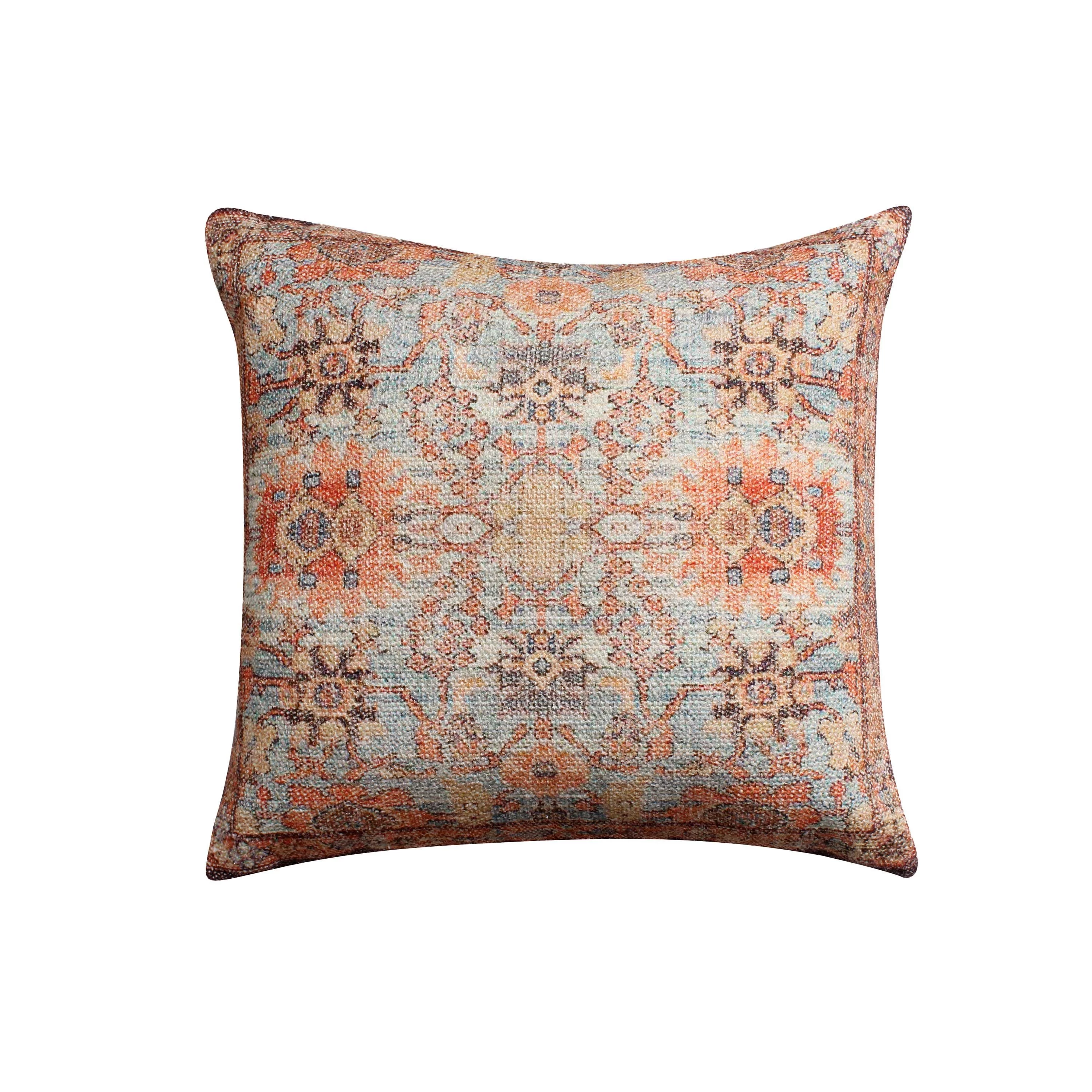 Gib 18 x 18 Handcrafted Square Cotton Accent Throw Pillow, Ornate Vintage Floral Pattern, Multicolor