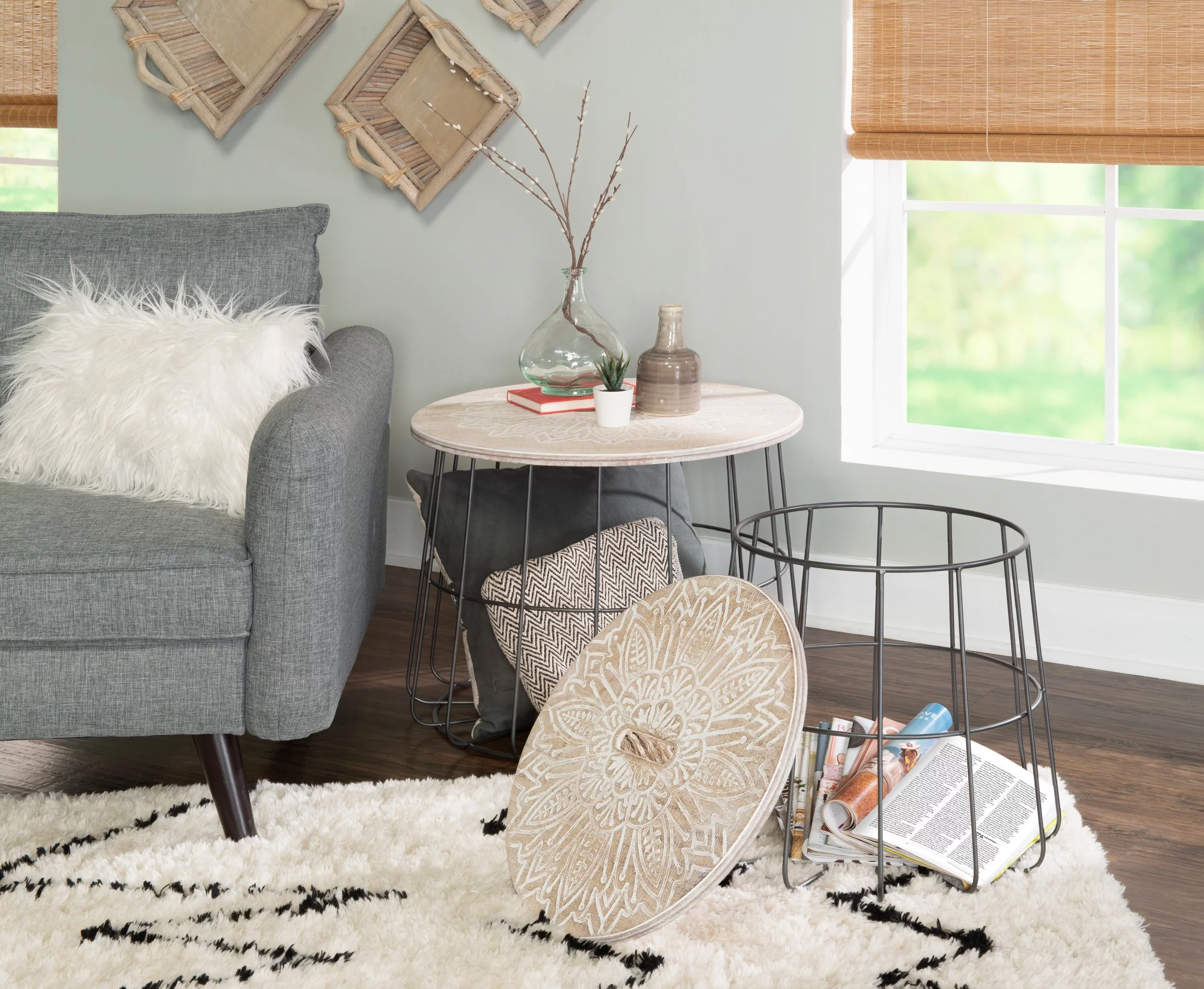 Linon Shae Medallion Nesting Basket Tables