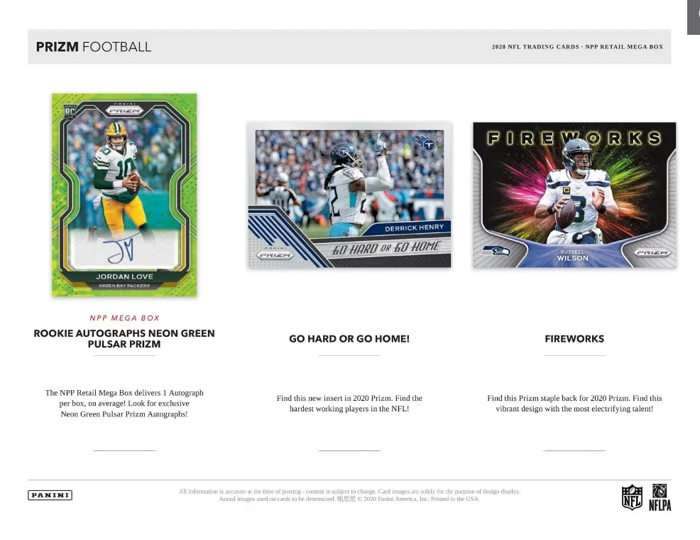 2020 Panini NFL Prizm Football Mega Box (Neon Green Pulsar Prizms)