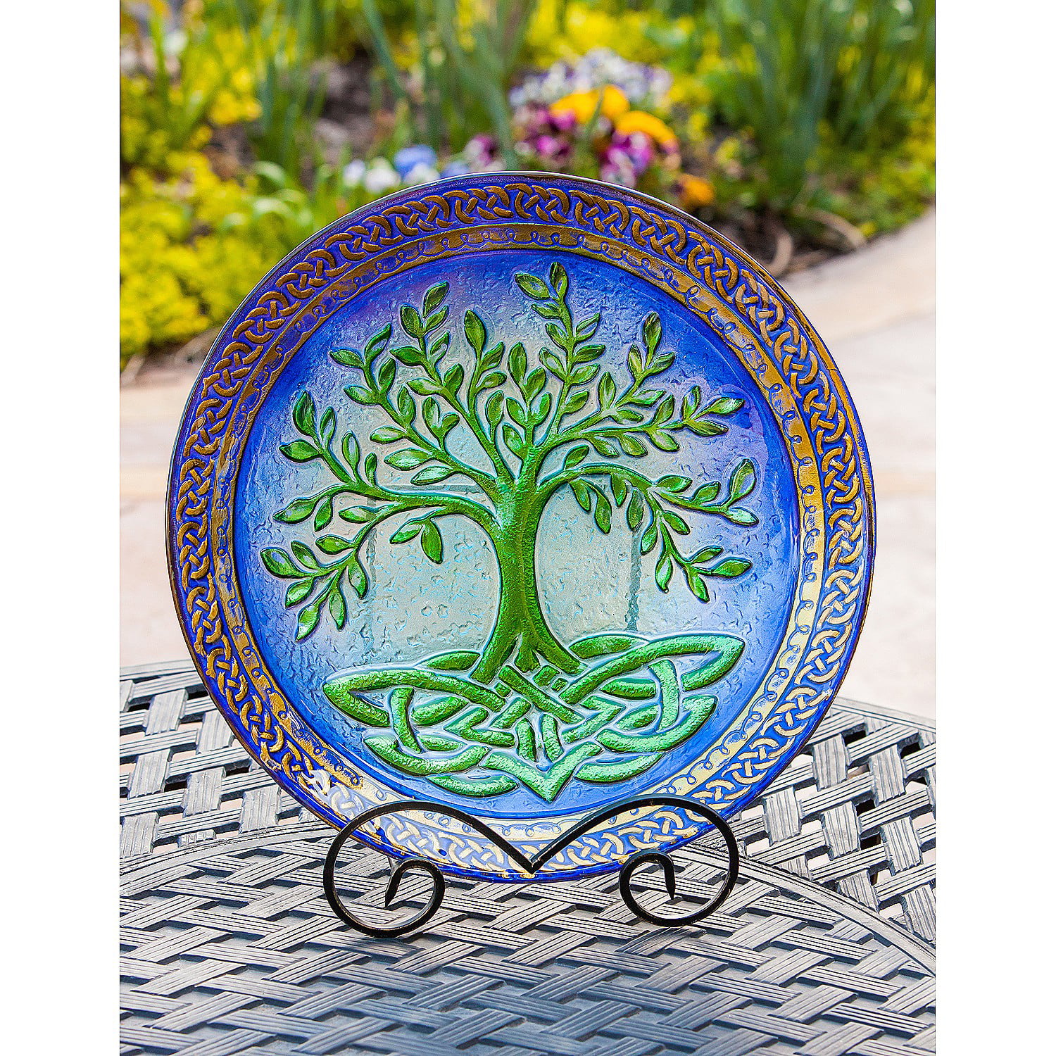 Evergreen Garden Tree of Life Glass Birdbath Bowl, 18 inches