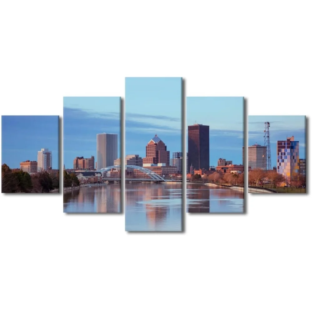 TISHIRON 5PCS Framed Cityscape Theme Canvas Wall Art Set,60