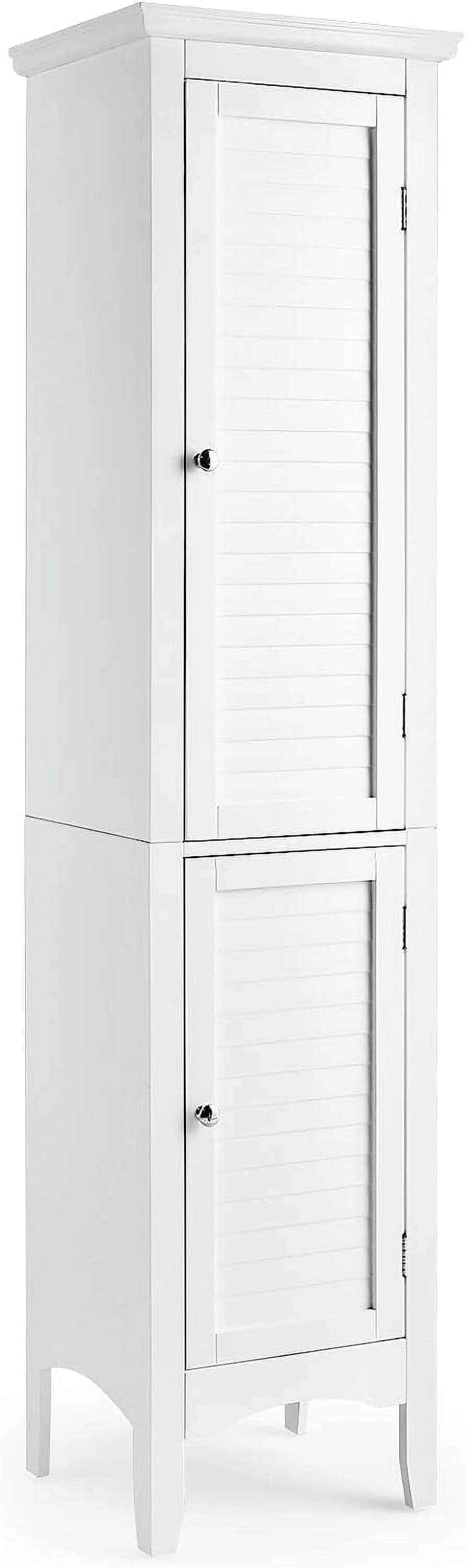 Bathroom Tall Storage Cabinet - Narrow Freestanding Floor Cabinet with Doors, 5 Tier Shelves(1 Height Adjustable), Corner Pantry Cabinets for Living Room, Slim Tower (1, White)