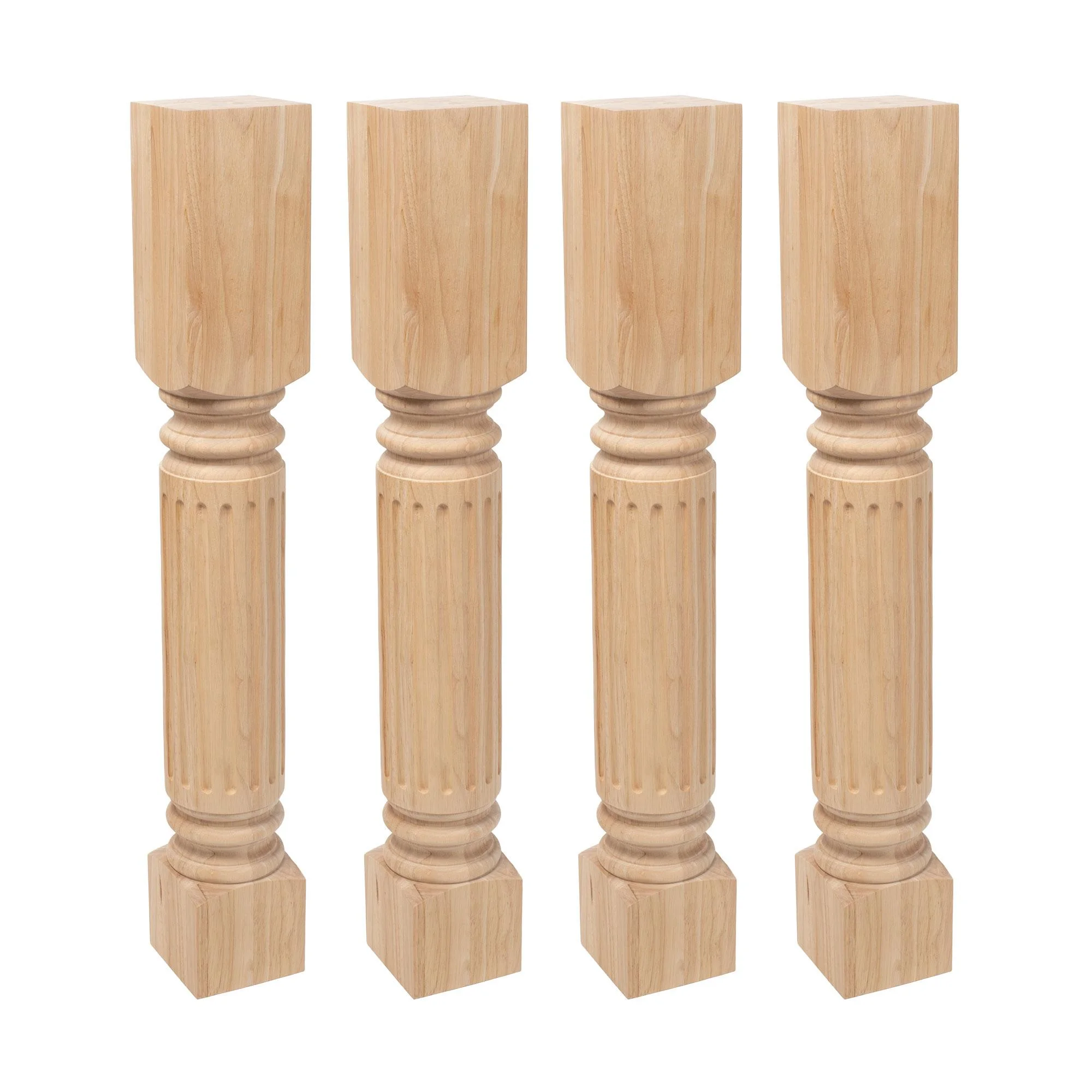 Designer's Edge Millwork 35-1/4 in. High x 5 in. Wide x 5 in. DepthUnfinished Solid Hardwood Fluted Kitchen Island Leg 4 Pack