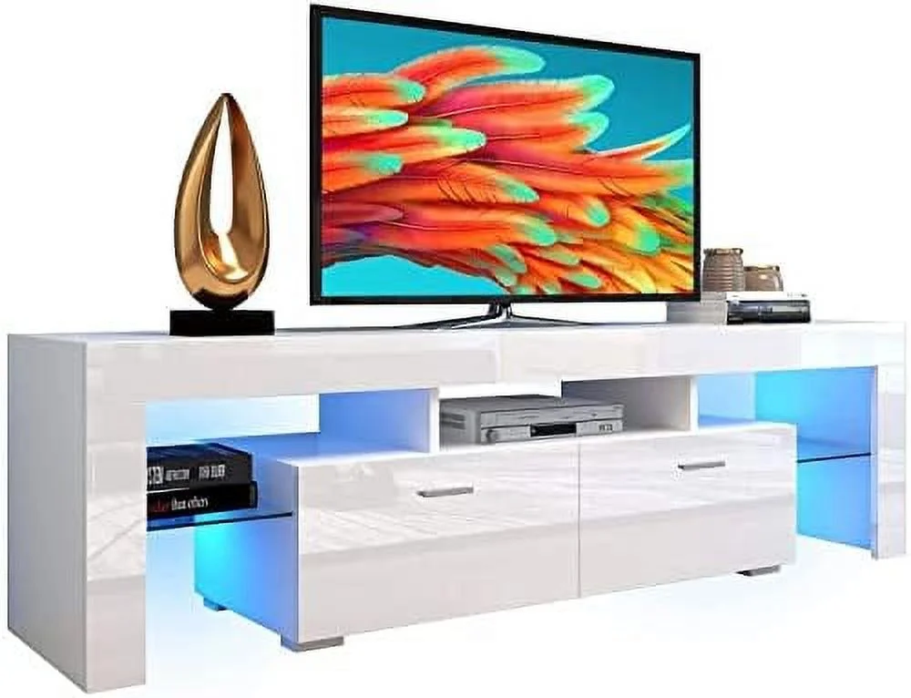 TJCGDTY LED TV Stand for 55 inch TVs  High Gloss Entertainment Center with  Cabinet  Media Console Table Television Stands Cabinet for Living Room