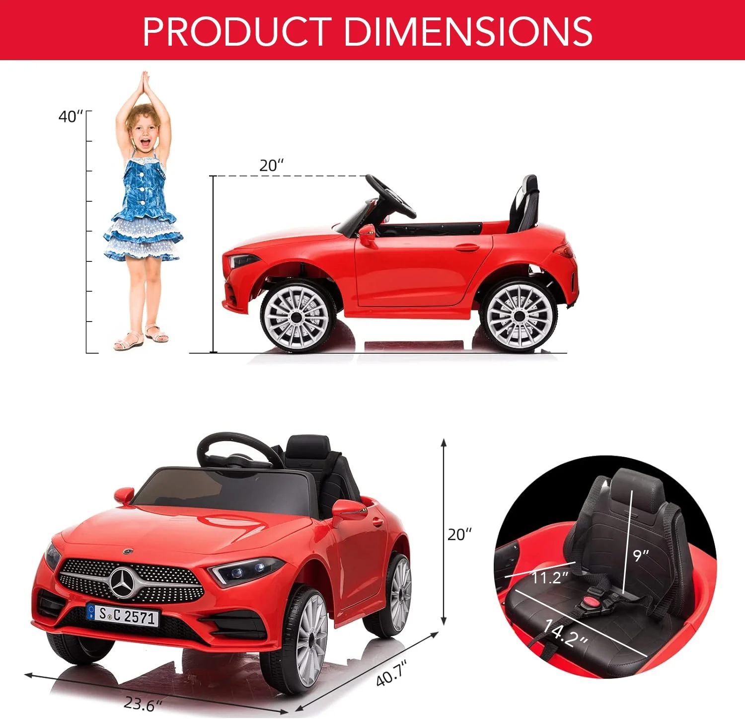 Track 7 12V Ride on Car, Licensed Mercedes-Benz CLS 350 Electric Car for Kids, Ride on Car with Remote Control, Music, Power Display, LED Lights, MP3, Kids Car for Age 3+, Red