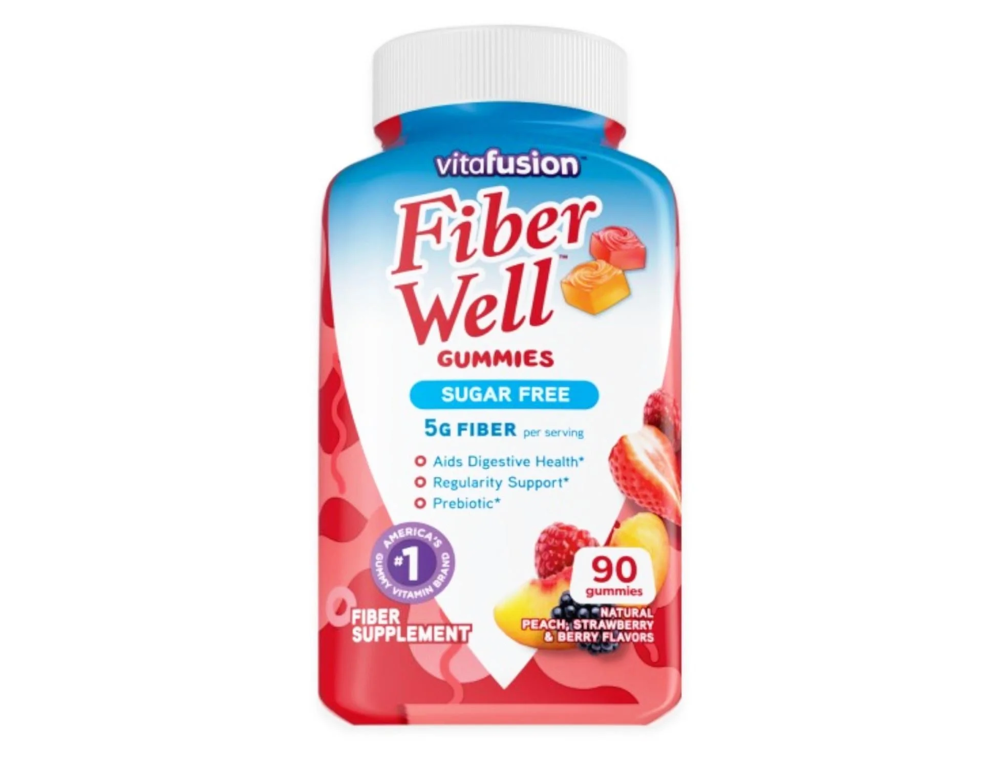 Vitafusion Fiber Well Gummies Fiber Supplement Peach, Strawberry and Blackberry Flavors 90 Each