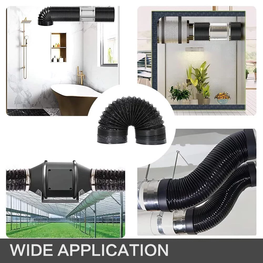 WSYW 6inchx10ft Aluminum Ducting Dryer Vent Hose for HVAC Ventilation with 2 Clamps Black