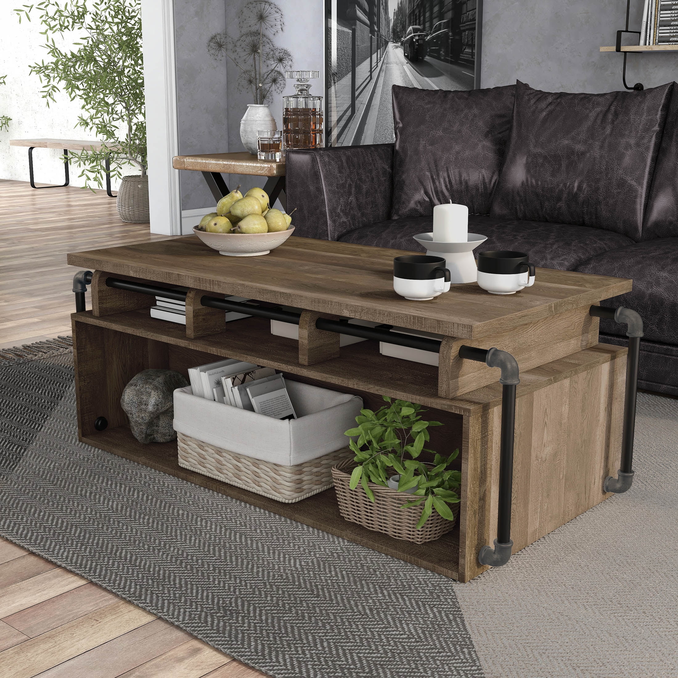 Furniture of America Junis Lift-top Coffee Table, Reclaimed Oak