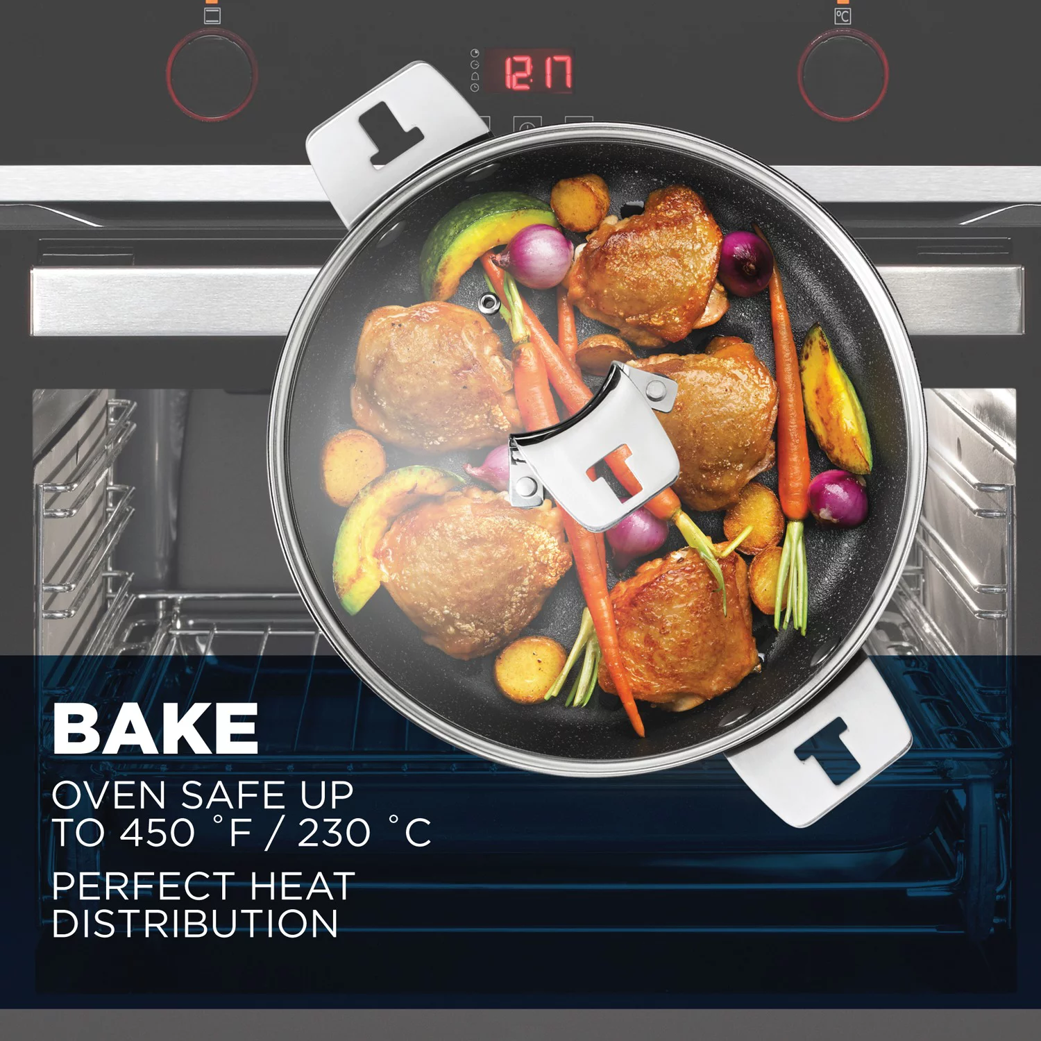 The Rock 034716-002-0000 9 in. Deep Frypan with T-Lock Handle Dutch Oven with Lid Detachable