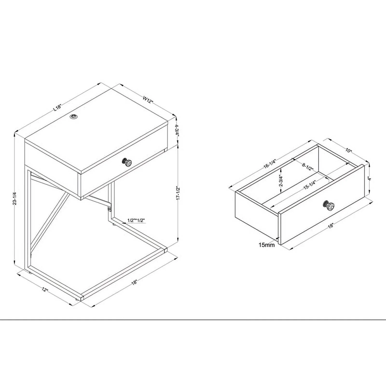 Bowery Hill 1-Drawer Modern Metal End Table in Glossy White/Chrome