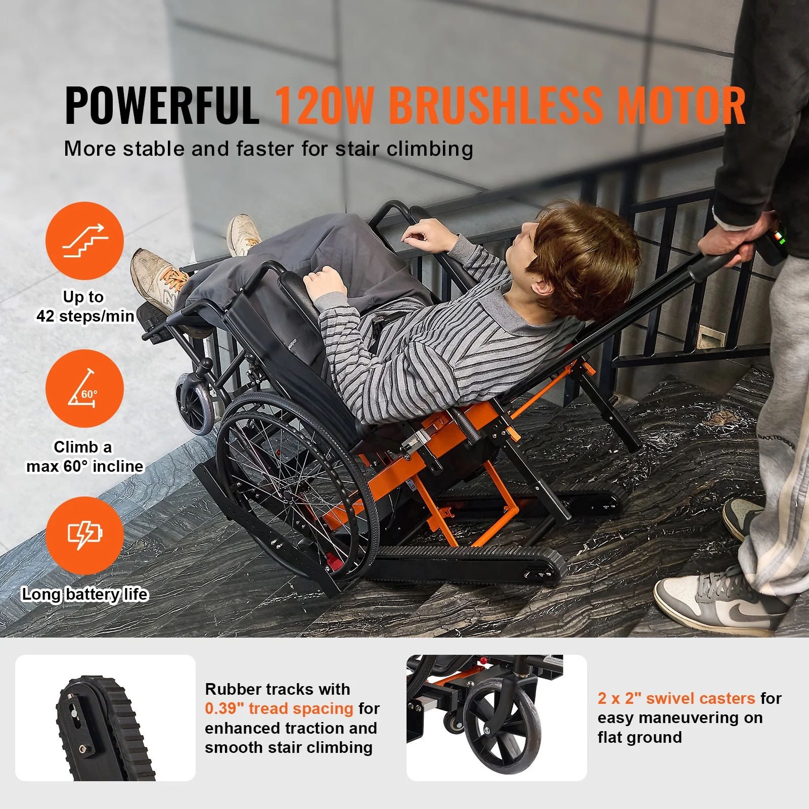SKYSHALO 450 lbs Electric Stair Climbing Machine for Wheelchair Foldable Trolley