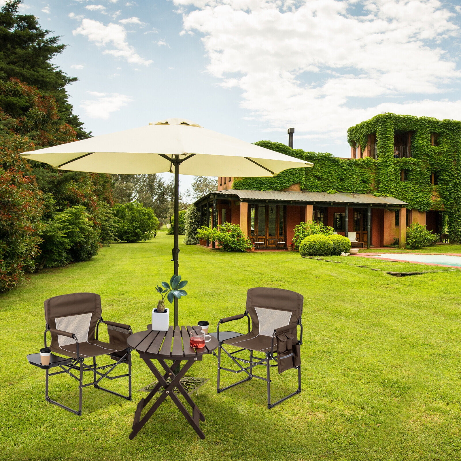 Camping Folding Director Chair Heavy Duty With Side Table Cup Holder