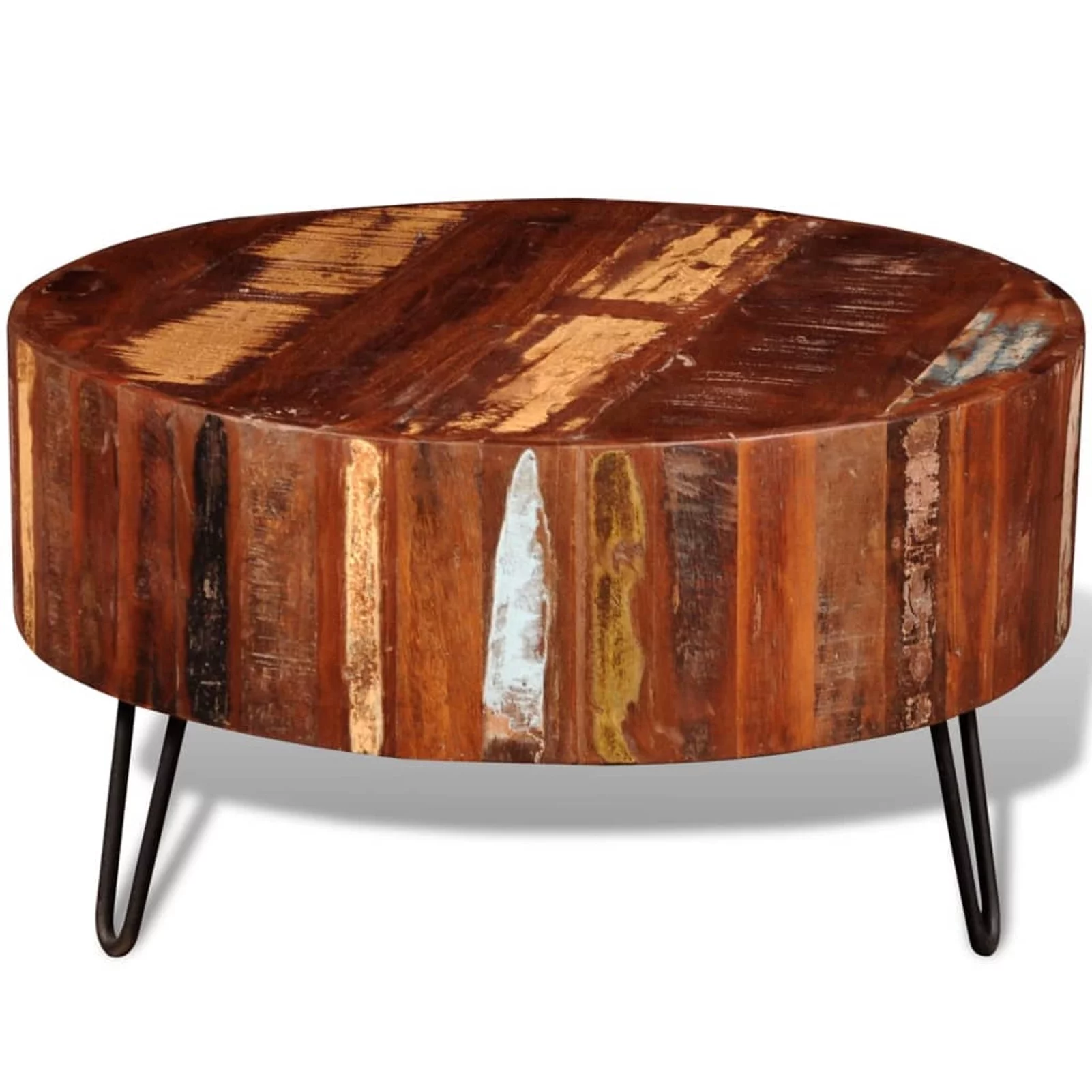 moobody Round Coffee Table Reclaimed Wood End Side Table with Iron Legs Pure Handmade Living Room Home Furniture 28