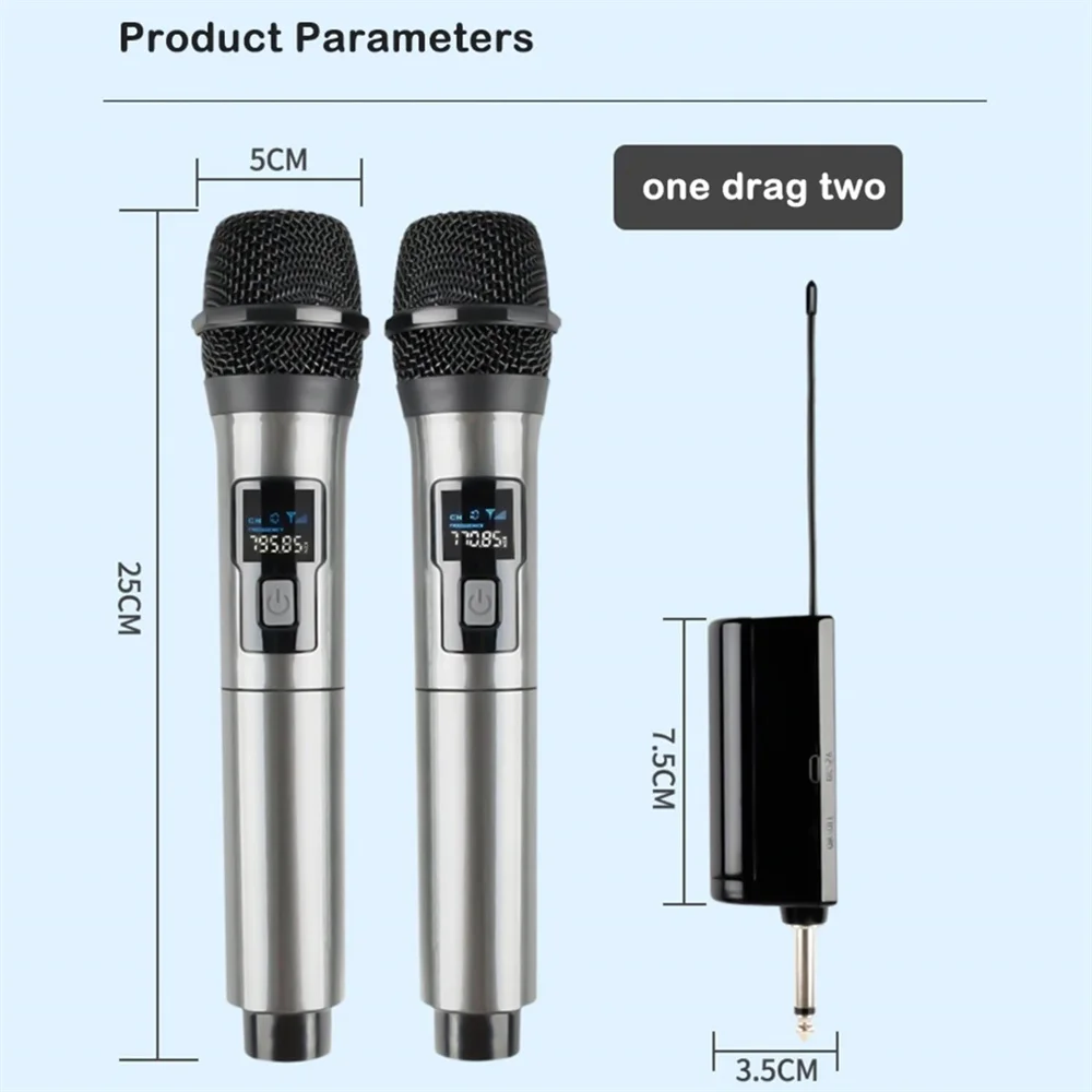 Wireless Microphone with Rechargeable Receiver,Handheld Cordless Microphone for Karaoke, Schools, Host, Wedding,One For Two(Rechagable Batteries Included)