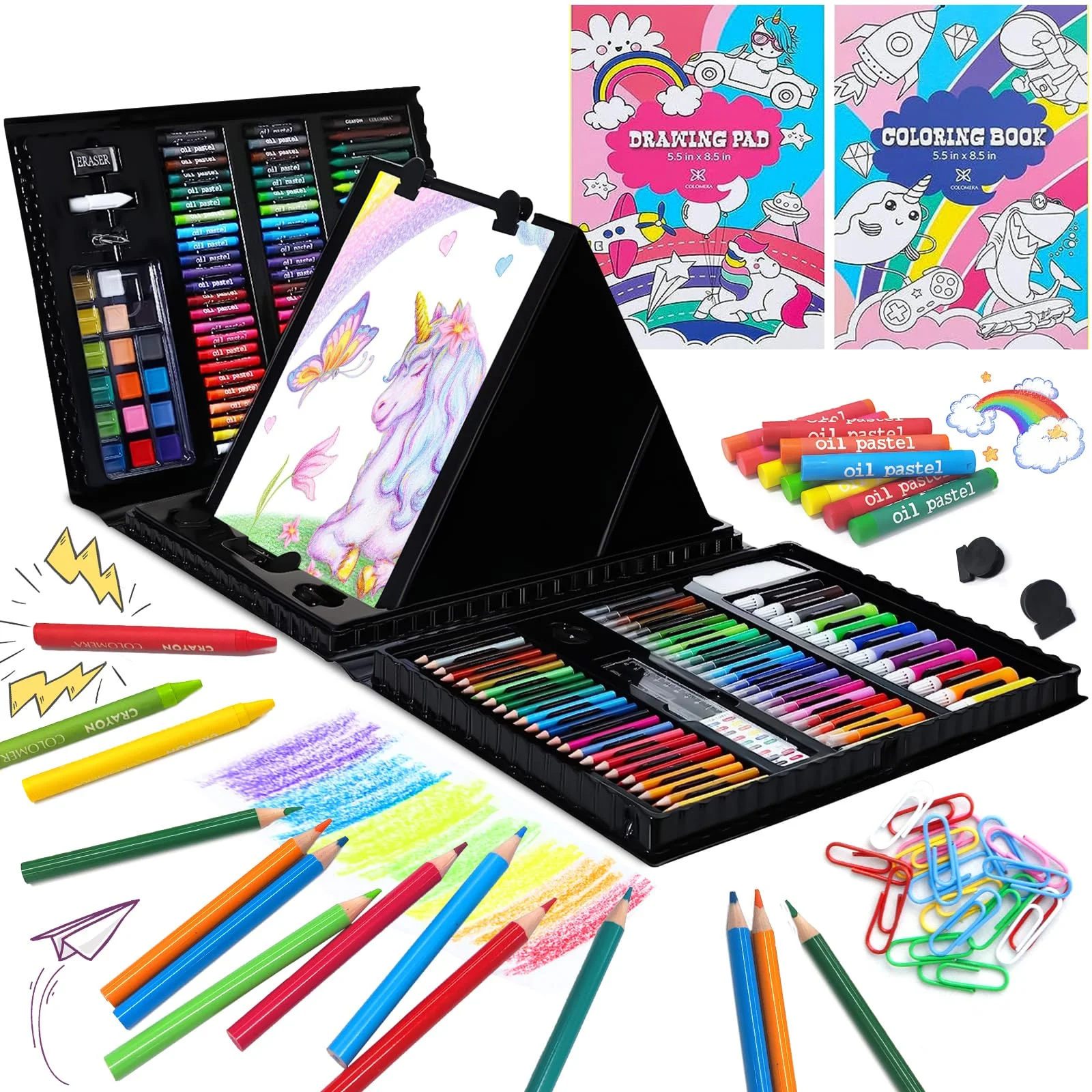 Artistic Haven 276-Piece Drawing Art Kit for Kids and Adults - Double Sided Trifold Easel Box with Pastels, Crayons, Colored Pencils, Paint Brush, Watercolor Cakes and More - Perfect Gift for Girls, B