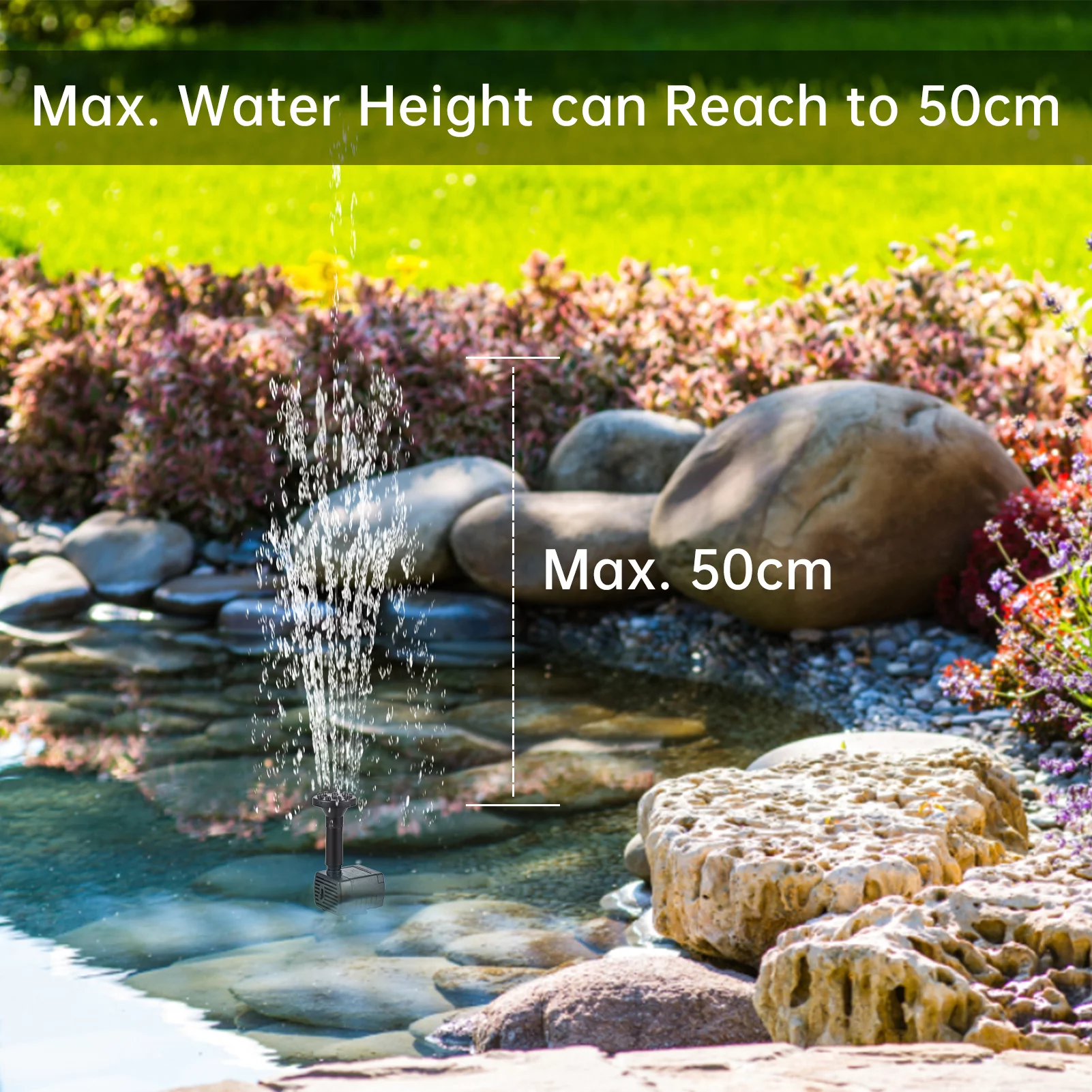 Uteam Bird Bath Fountain Solar Water Pump Kit with 3W 5V Panel and 7 Spray Nozzles Maximum Water Rise of 50cm for Fish Tanks Small Ponds and Gardens