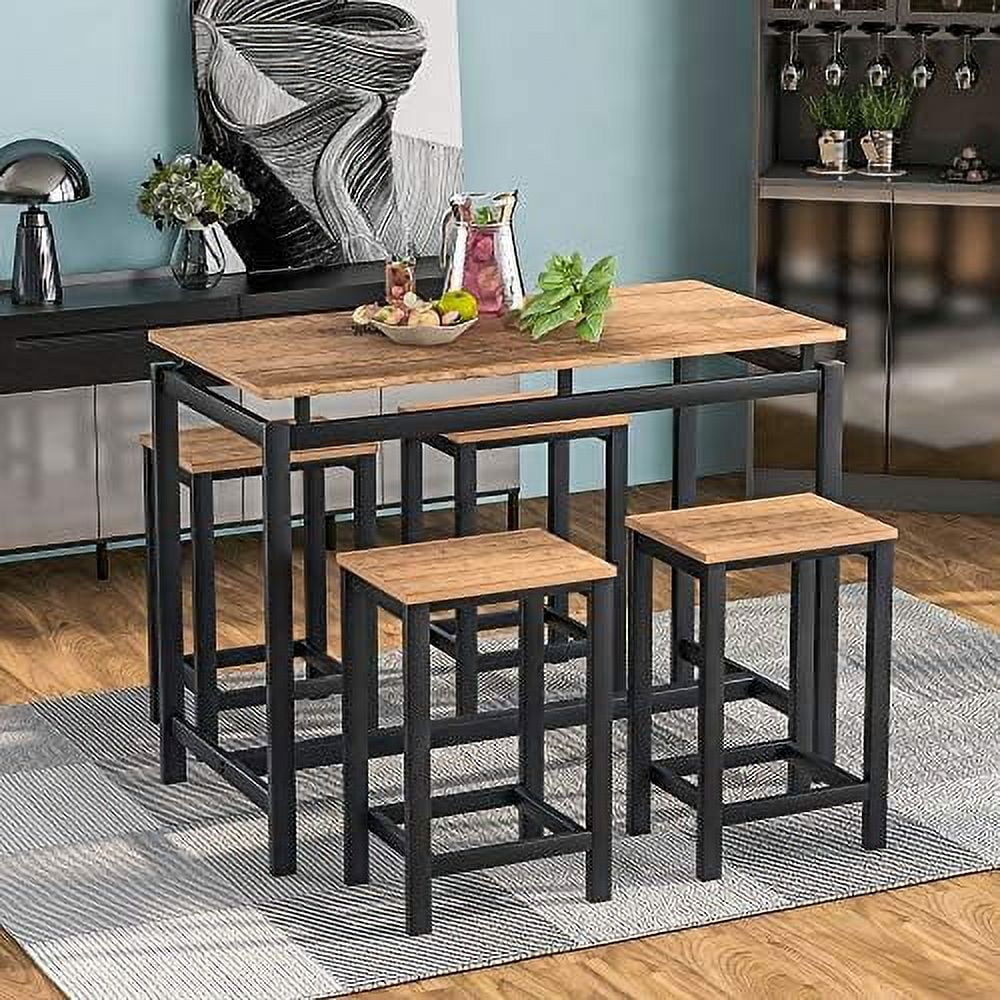 GEROBOOM 3 Piece Dining Table Set  Retro Breakfast Table Set with 2 Dining Stools and  Shelves  Wood Dining Table Set for Small Space  Kitchen Table Set for 2  Black