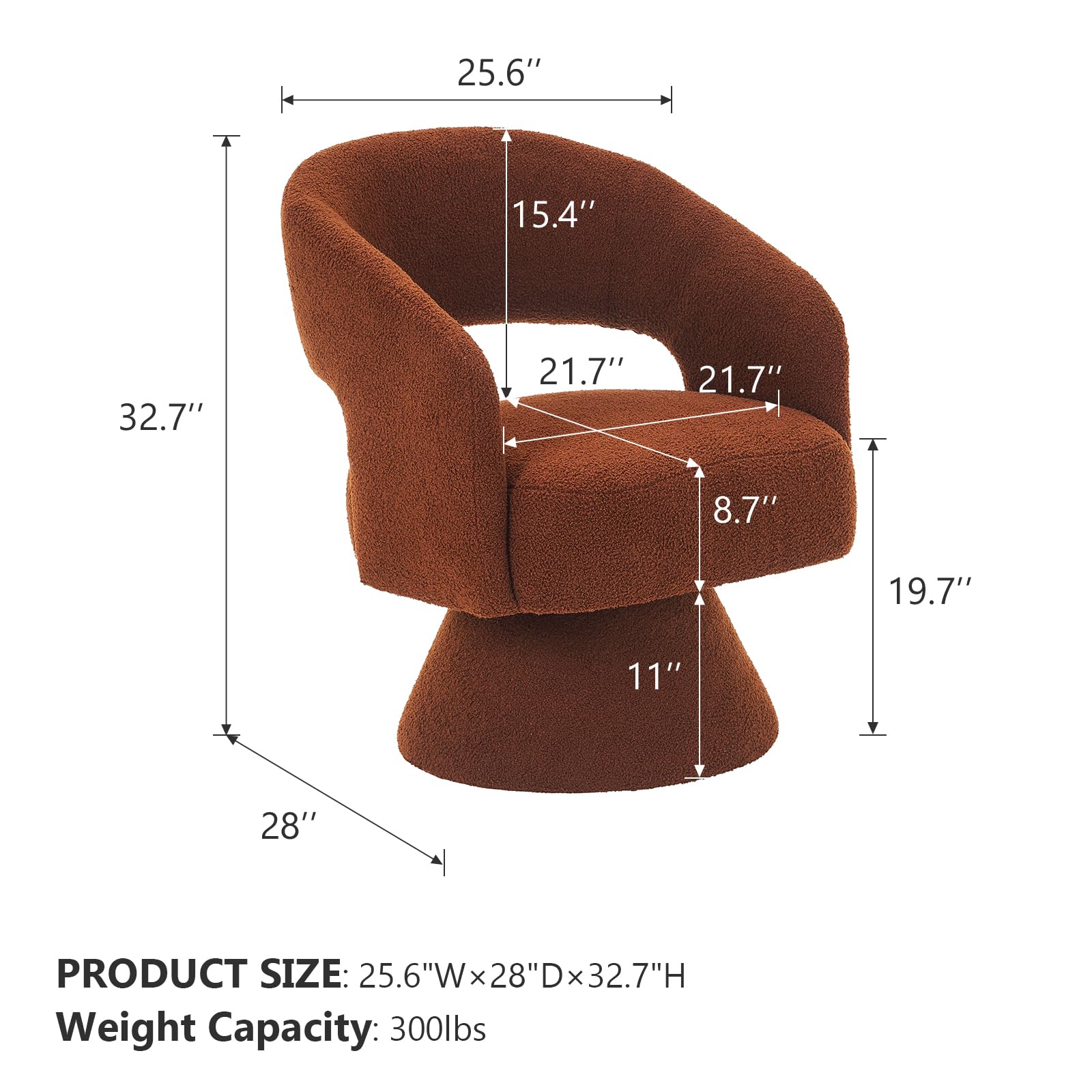 Domiluxe Swivel Barrel Chair,Modern Velvet Accent Chair with Comfy Armrests,Upholstered Round Armchiars for Living Room,Bedroom,Office,Brown