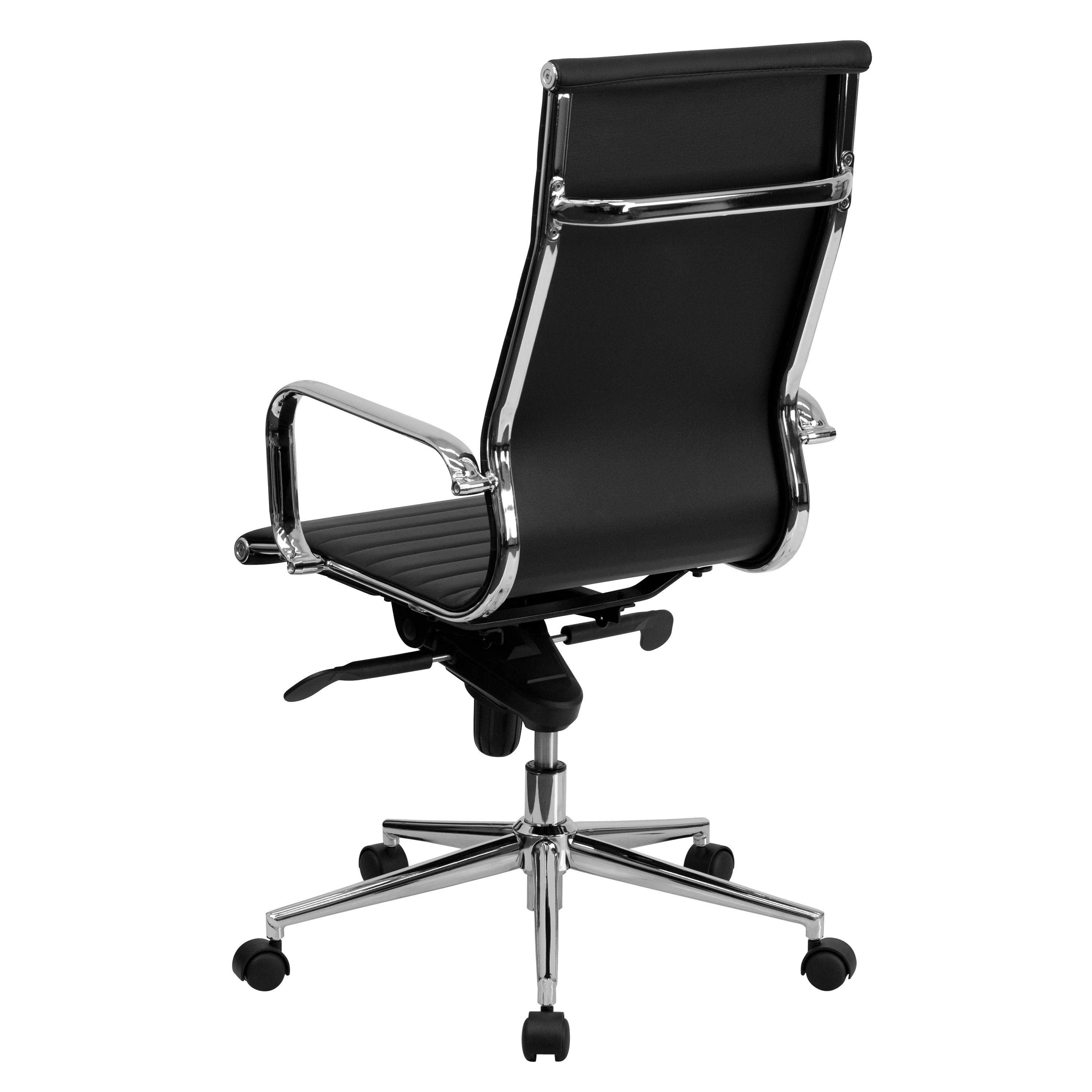 Flash Furniture High Back Black Ribbed LeatherSoft Executive Swivel Office Chair with Knee-Tilt Control and Arms