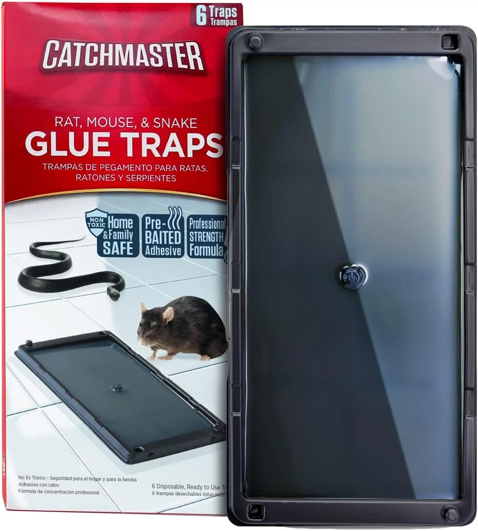 Catchmaster Rat, Mouse & Snake Glue Traps 6Pk - Indoor  - Pre-scented Adhesive - Pet Safe