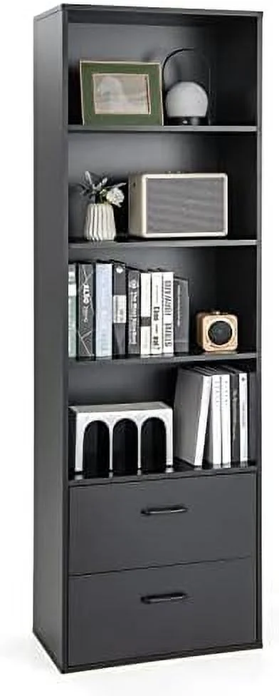 xrboomlife 71" Tall Bookcase with Doors  Modern 4-Tier White Bookshelf with Anti-Tipping Kits  Farmhouse Wooden Book  with   Wood Open  Display Cabinet  4-Cube Book Case for Bedroom