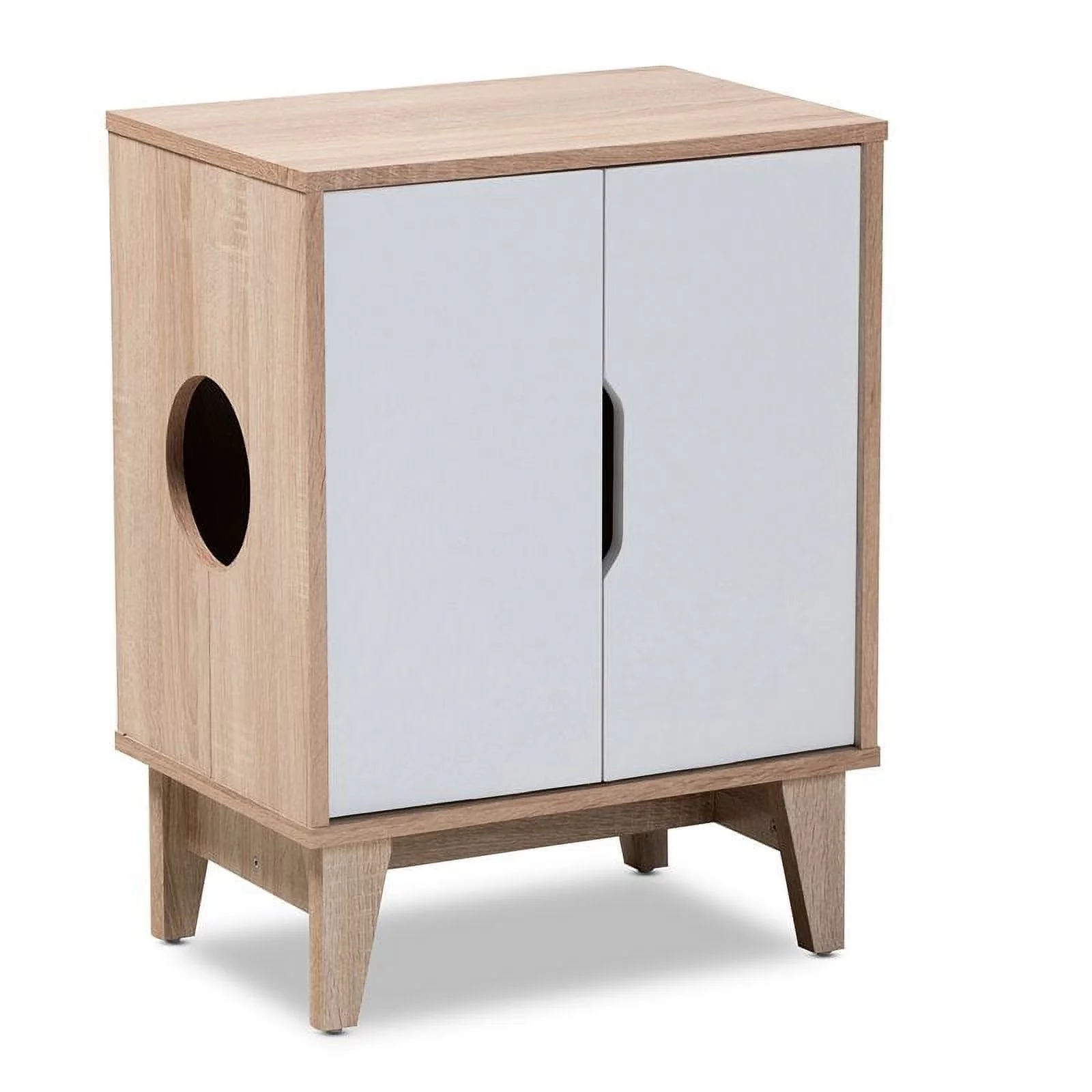 Bowery Hill Oak White Finished 2-Door Wood Cat Cover House