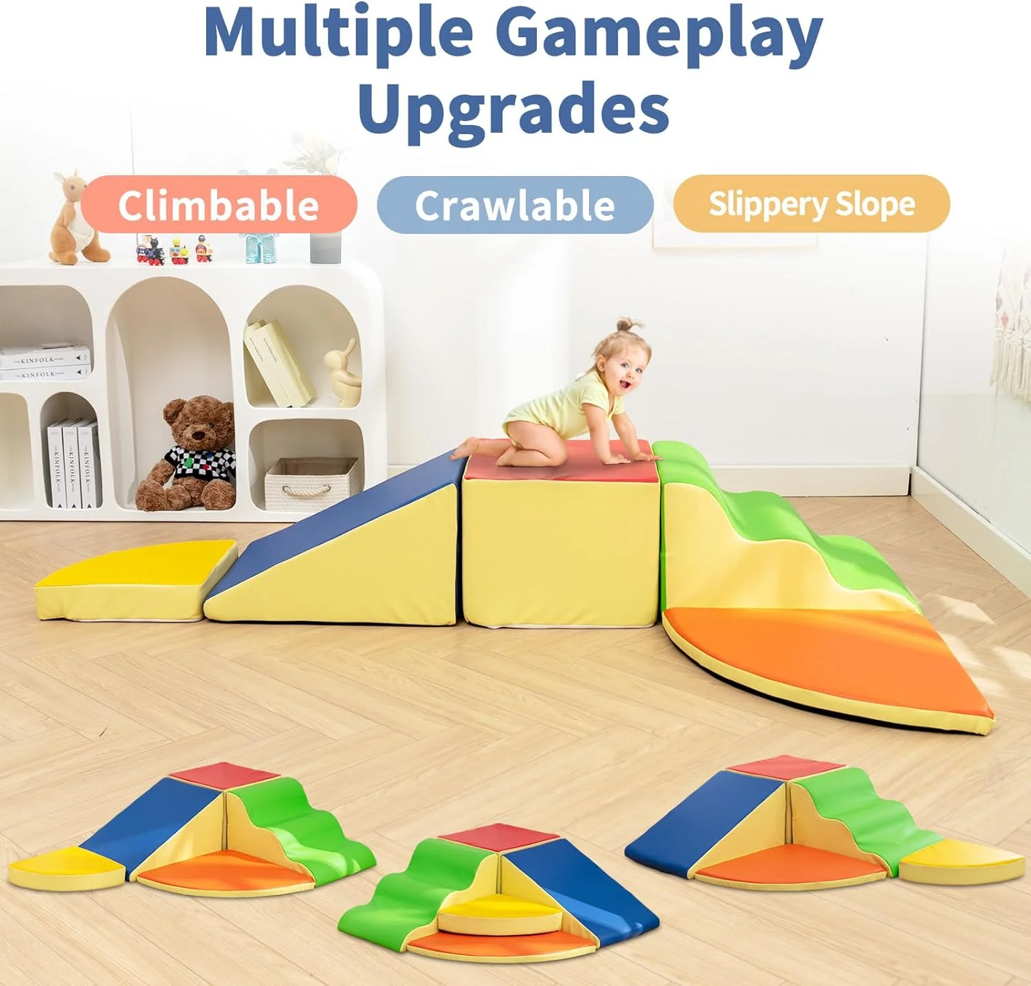 Linor 5Pcs Foam Climbing Blocks for Toddlers, Climbing Toys for Toddlers 1-3 for Climb, Crawl and Slide, Toddler Climbing Toys Indoor for Nursery, Living Room, Children's Room (Iridescence)