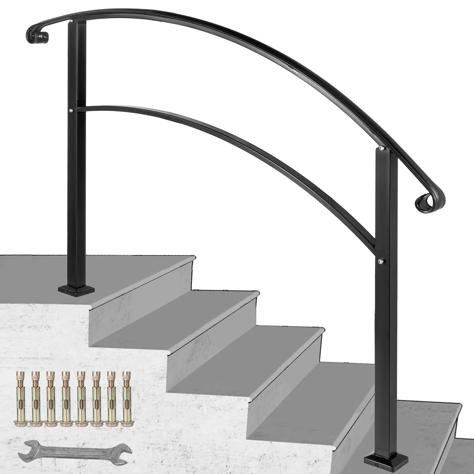 BENTISM 5FT Adjustable Wrought iron Transition Handrail Matte Black Fits 5 Steps
