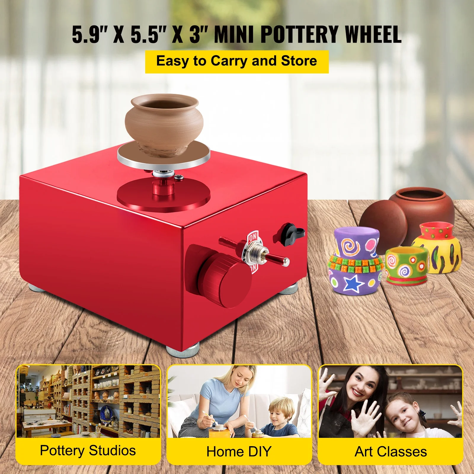 VEVOR 30W Ceramic Wheel Adjustable Speed Clay Machines Electric Sculpting Kits with 3 Turntables Trays and 16pcs Tools for Art Craft Work Molding Gift and Home DIY, Red