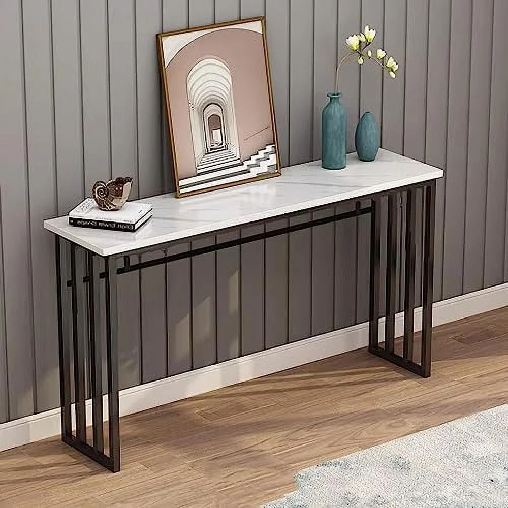 xrboomlife Entryway Console Table with Metal Frame  Modern Foyer Entryway Table Small Spaces  Narrow Sofa Accent Table with Wood Top for Entrance  Hallway  Living Room (Color   /Black Gol