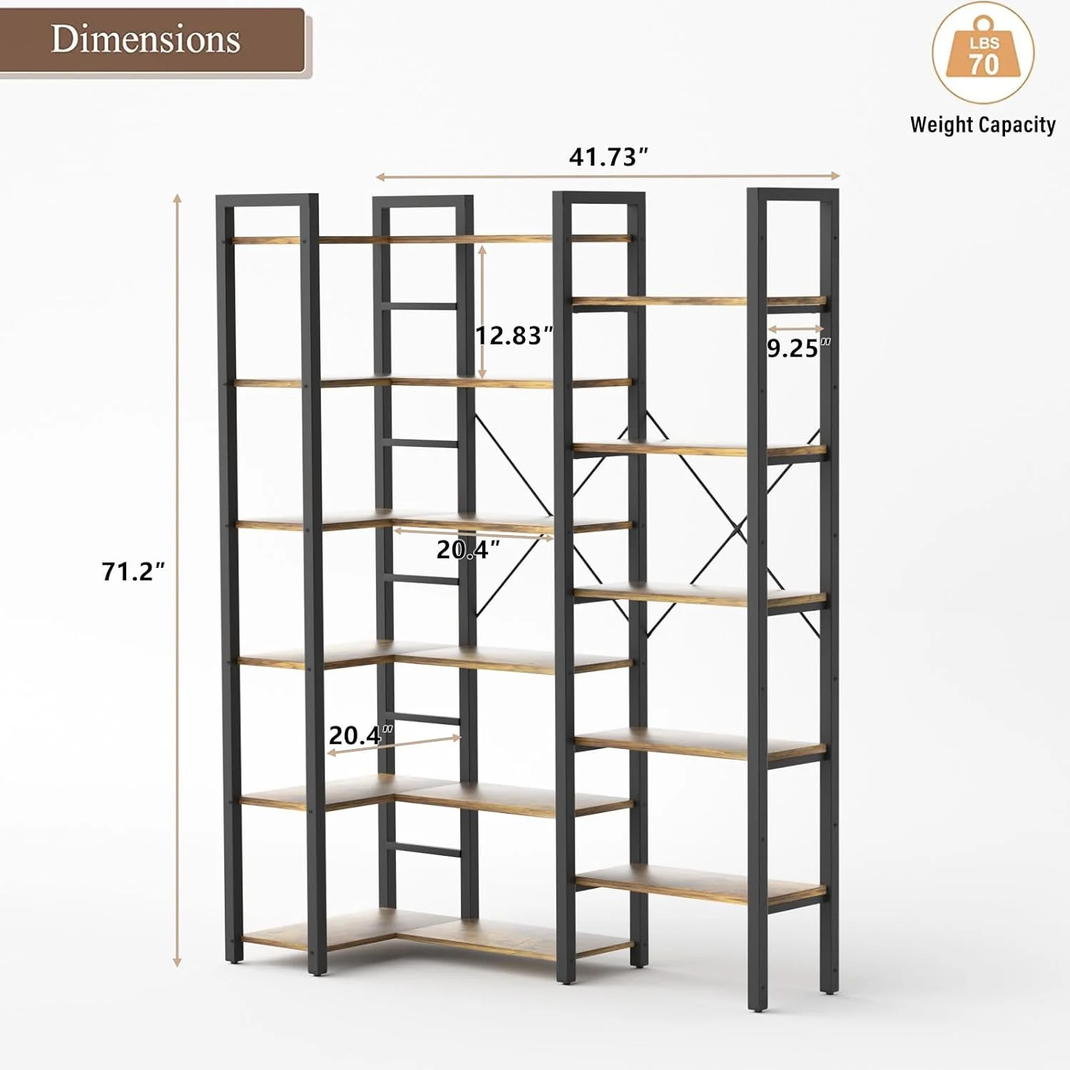 U-ToBe  Triple Wide 6-Shelf Bookcase Industrial Vintage Wood Style Large Open Bookshelves for Home&Office, Rustic Brown (6 Tier, Rustic Brown)