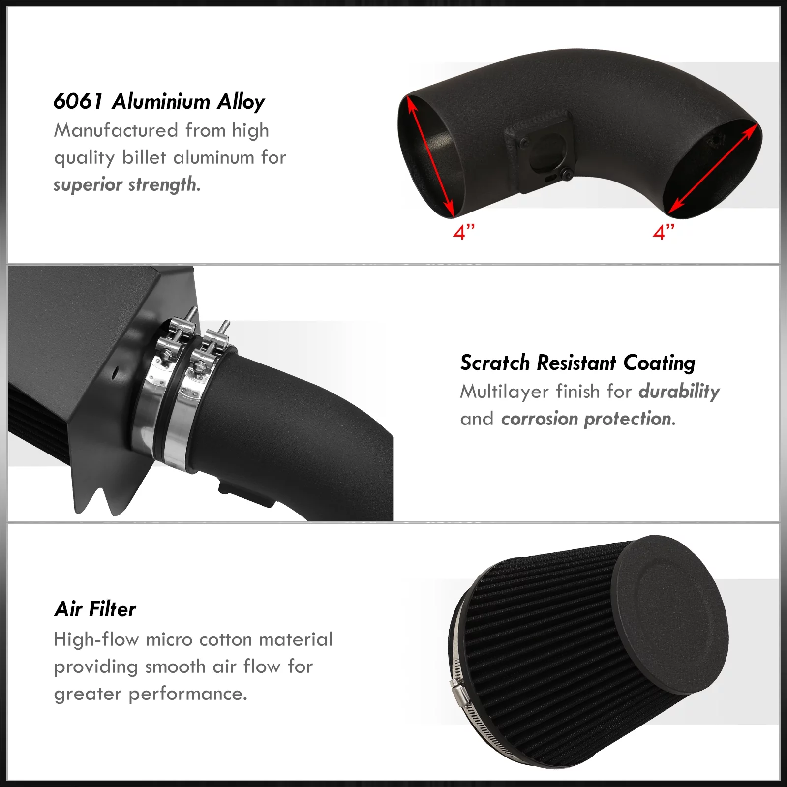 AJP Distributors Cold Air Short Ram Intake CAI SRI Induction System Black Aluminum Piping Pipe + Heat Shield Filter Compatible/Replacement For Cadillac CTS-V 6.2L V8 2009 2010 2011 2012 2013 2014 2015