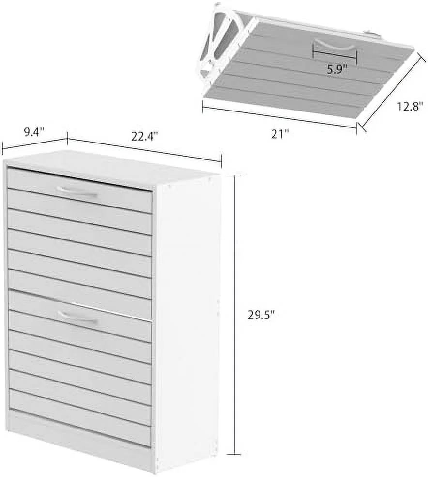 CKPFVY Modern Shoe  Cabinet with 2 Flip Drawers & Louver Doors  Wood 2-Tier Shoe Rack  Organizer for Entryway  Hallway & Bedroom  Brown (22.4\u201DL x 9.4\u201DW x 29.5\u201DH)
