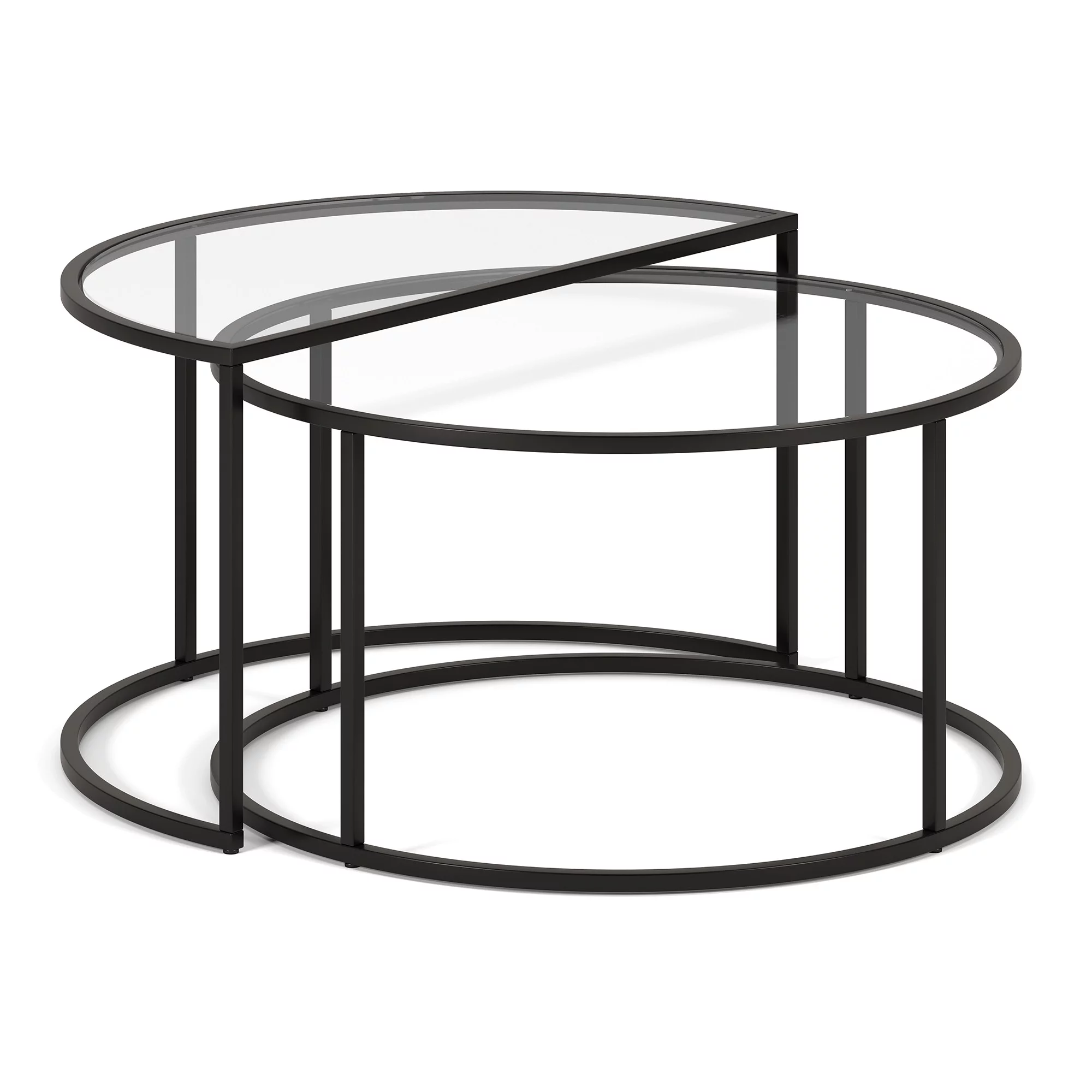 HomeRoots 521010 18 x 33 x 18 in. Black Glass Half-Circle Nested Coffee Table - Set of 2