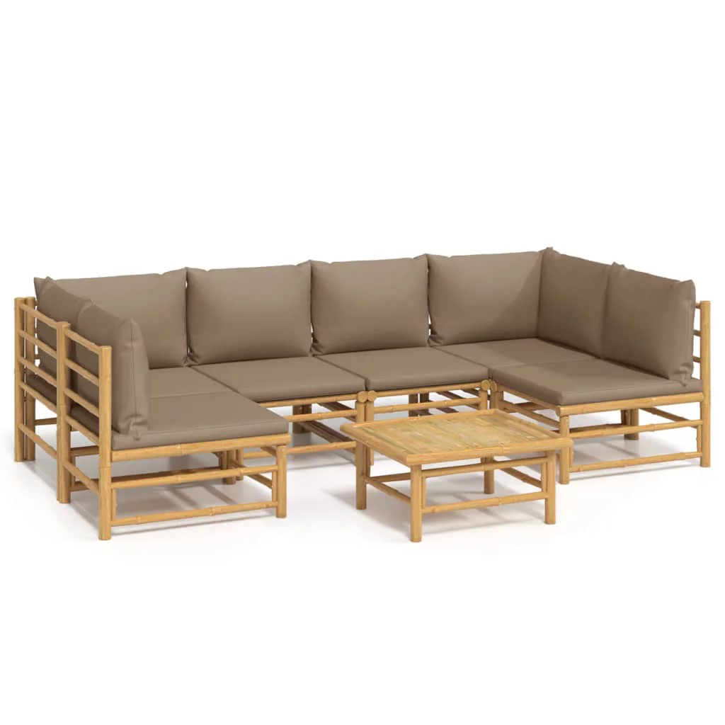 Htovila 7 Piece Patio Set with Taupe Cushions Bamboo