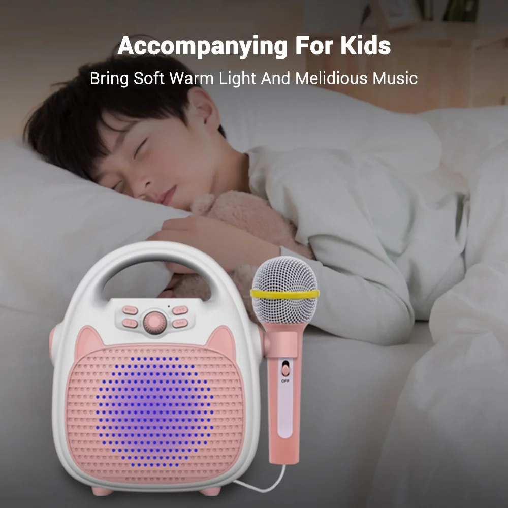 Eccomum Karaoke Machine Rechargeable Portable Karaoke Speaker with Microphone BT/Memory Card/USB Connectivity Lights for Boys Girls