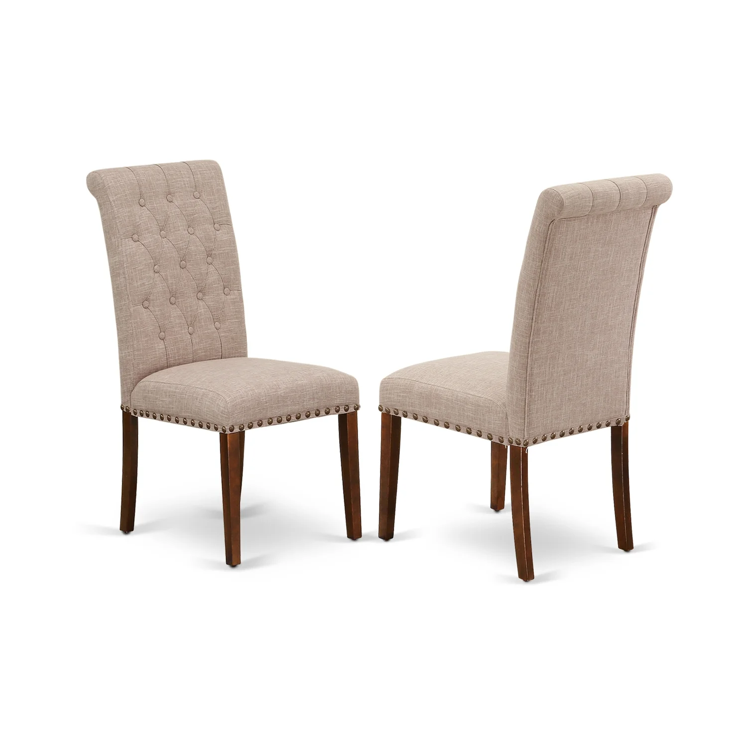 HomeStock Retro Revival 3Pc Dinette Set Includes A Rectangular Kitchen Table With Butterfly Leaf And Two Parson Chairs With Light Fawn Fabric, Mahogany Finish