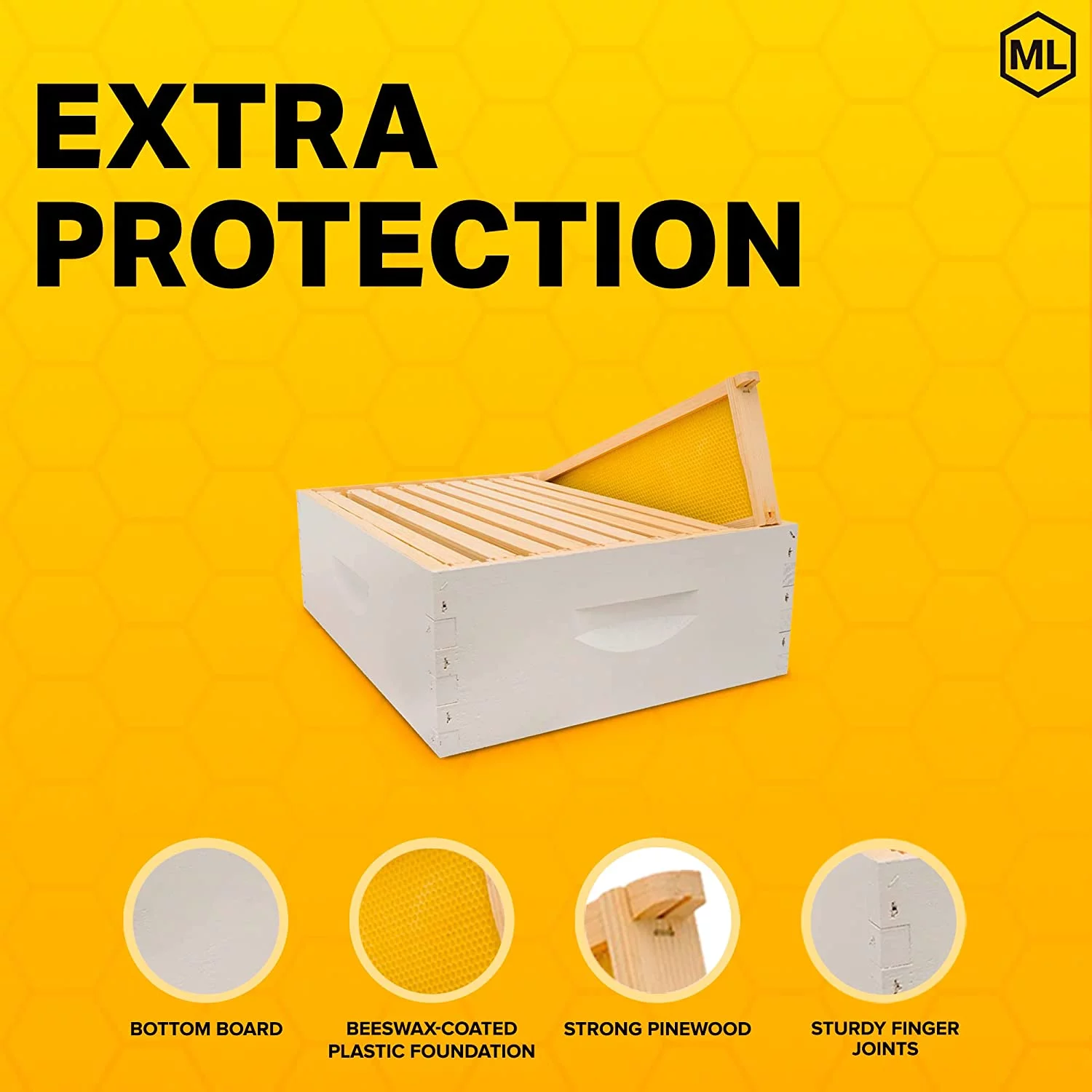 QINBI Hive Body Bundle, Assembled, 10-Frame, Painted, Beekeeping, Bee Box, Beekeeping Supplies, Harvest Honey, Includes 10 Assembled Frames w/Plastic Coated Foundation