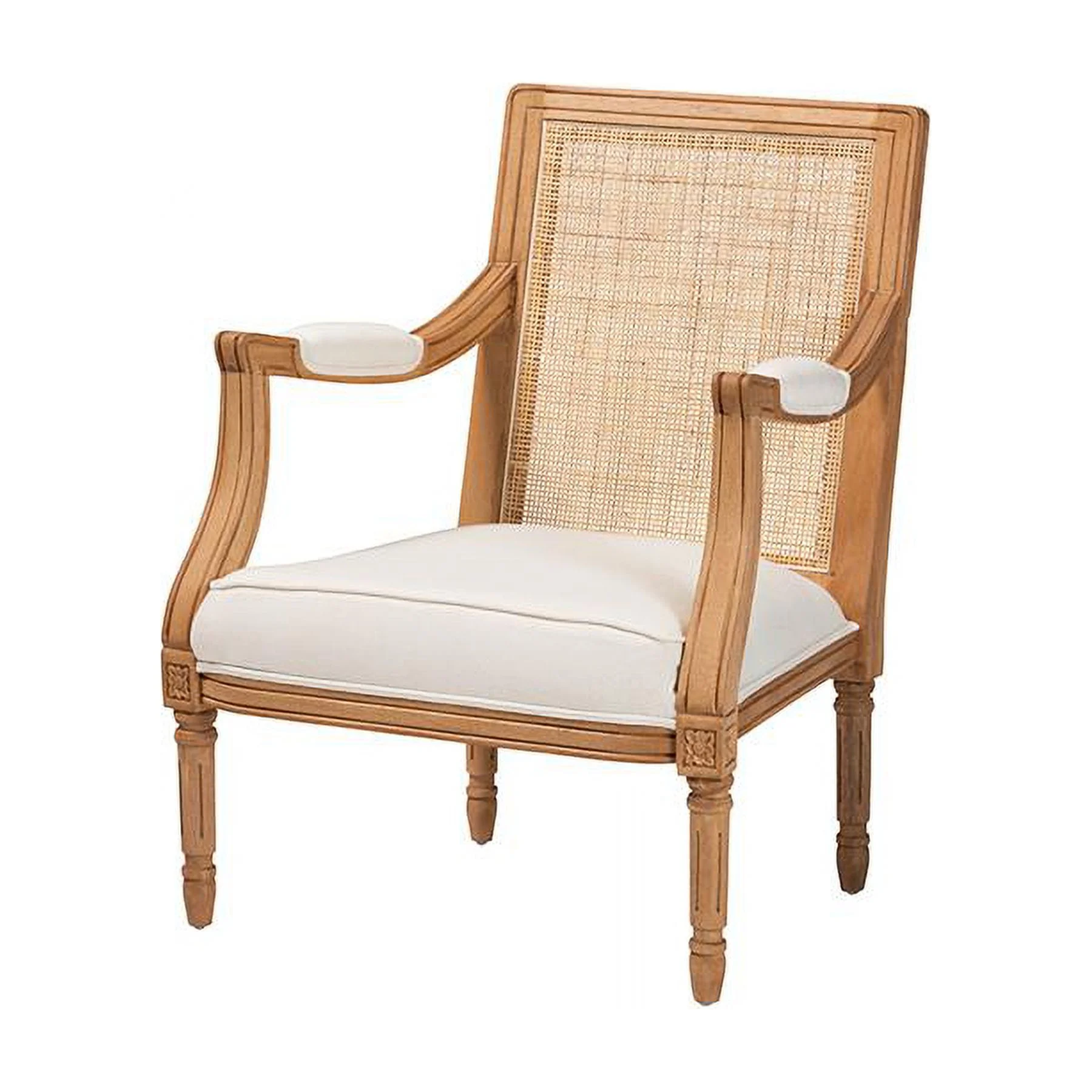 bali & pari Garridan Traditional French Beige Fabric and Honey Oak Finished Wood Accent Chair