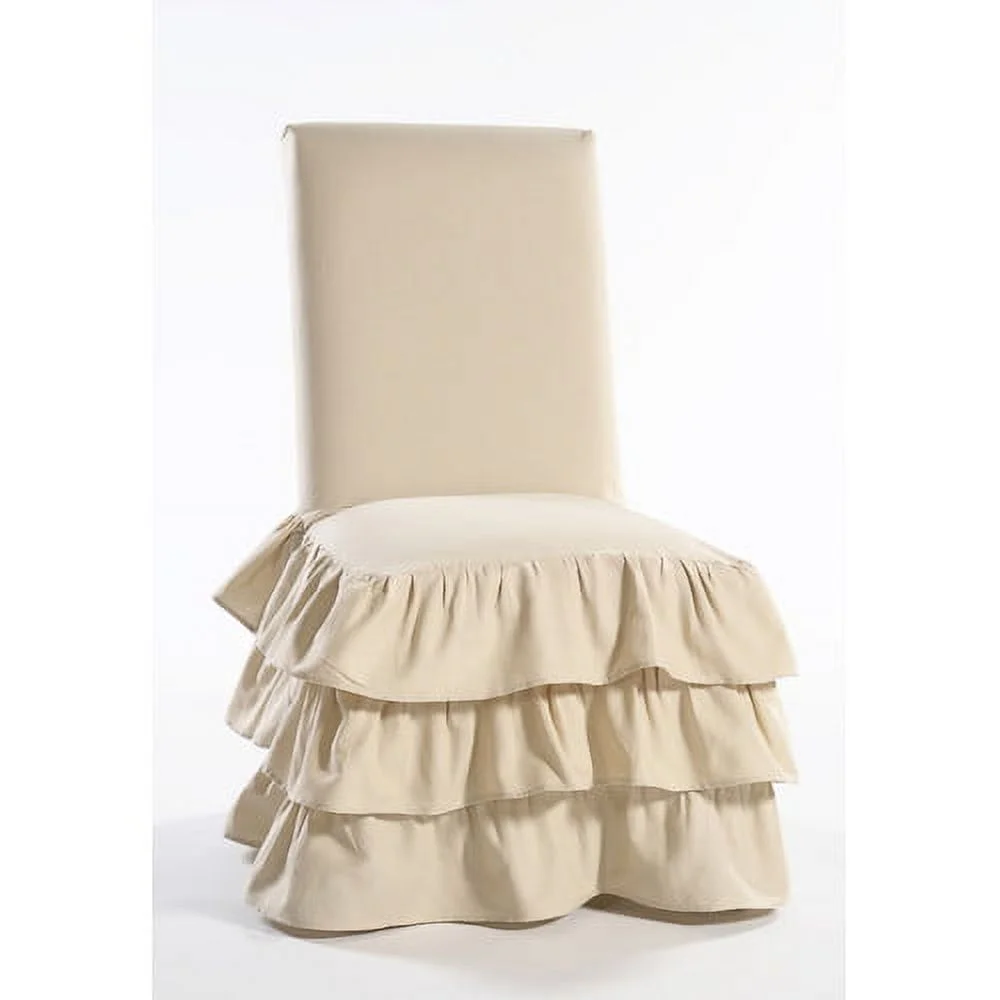 Classic Slipcovers Parson Chair 3 Tier Ruffled Skirted Slipcover White